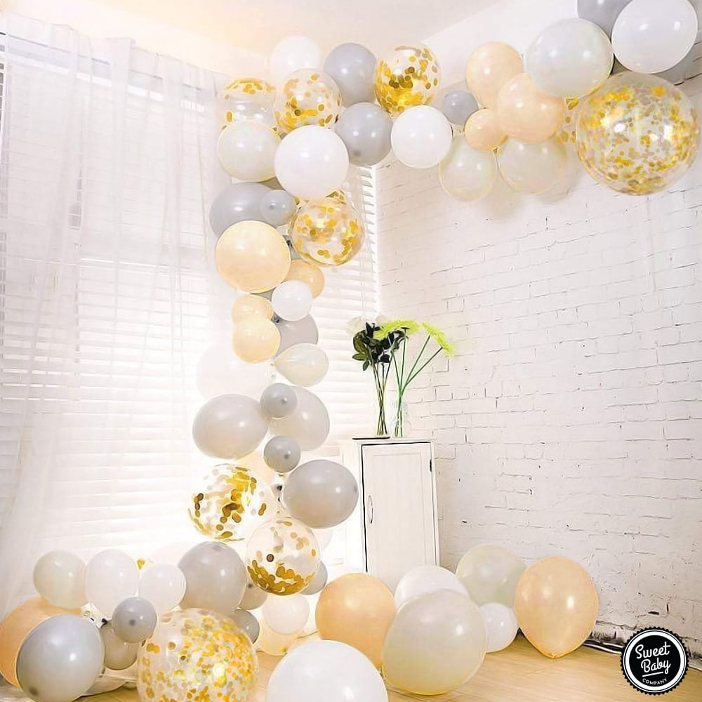 Sweet Baby Company Neutral Balloon Garland Arch Kit for Party Decorations (Matte Sand, Gray, Nude, White, Gold, 115 Piece Set) 41imx