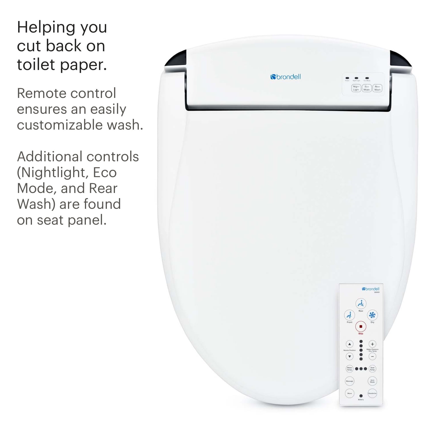 Brondell Swash SE600 Bidet Toilet Seat for Round Toilets, Heated Seat with Warm Air Dryer and Nightlight (White) 3ayz2