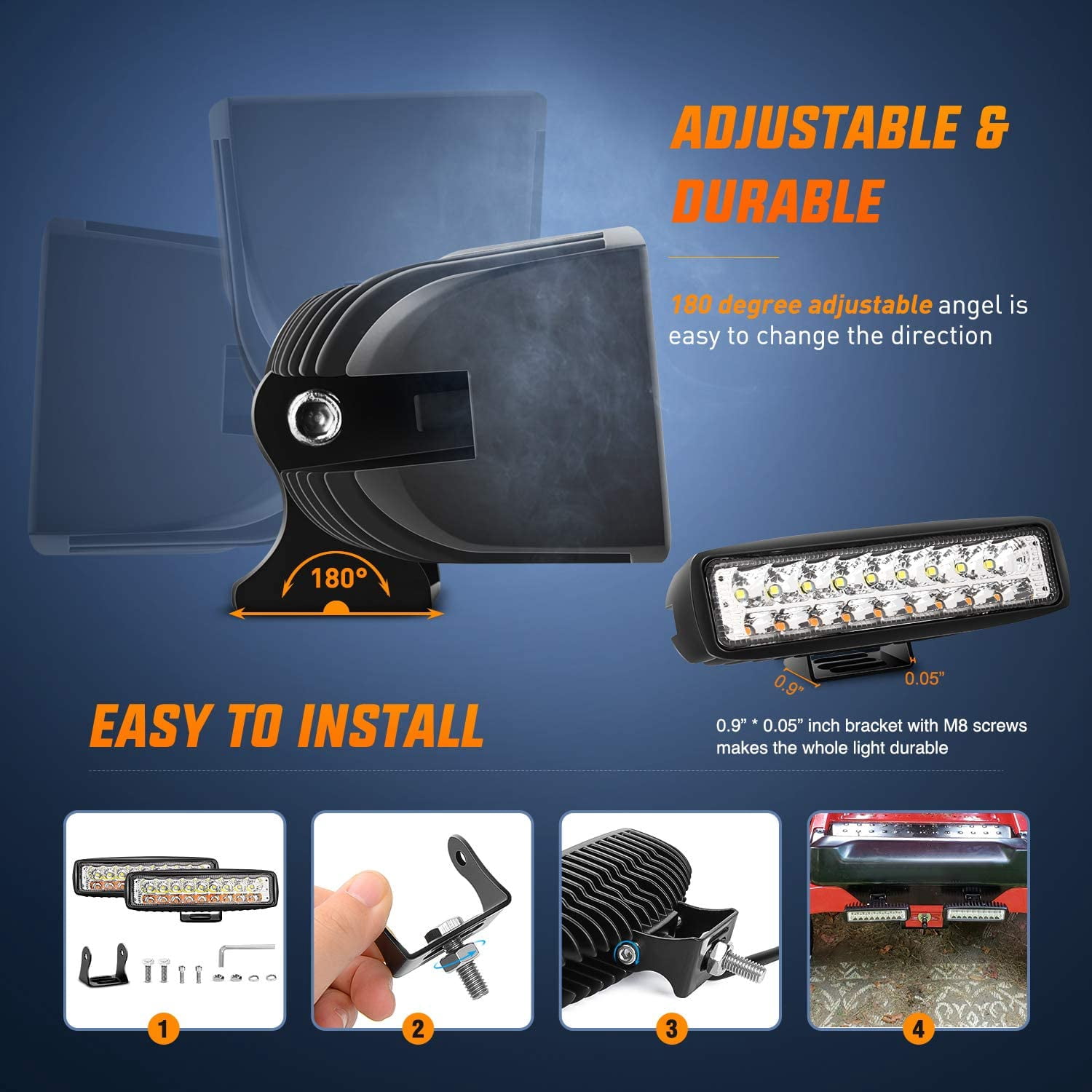 Nilight LED Pods 54W Dual Color White/Amber Flood Offroad Fog Light Bar (2 Pack, 6 in) 94mh7