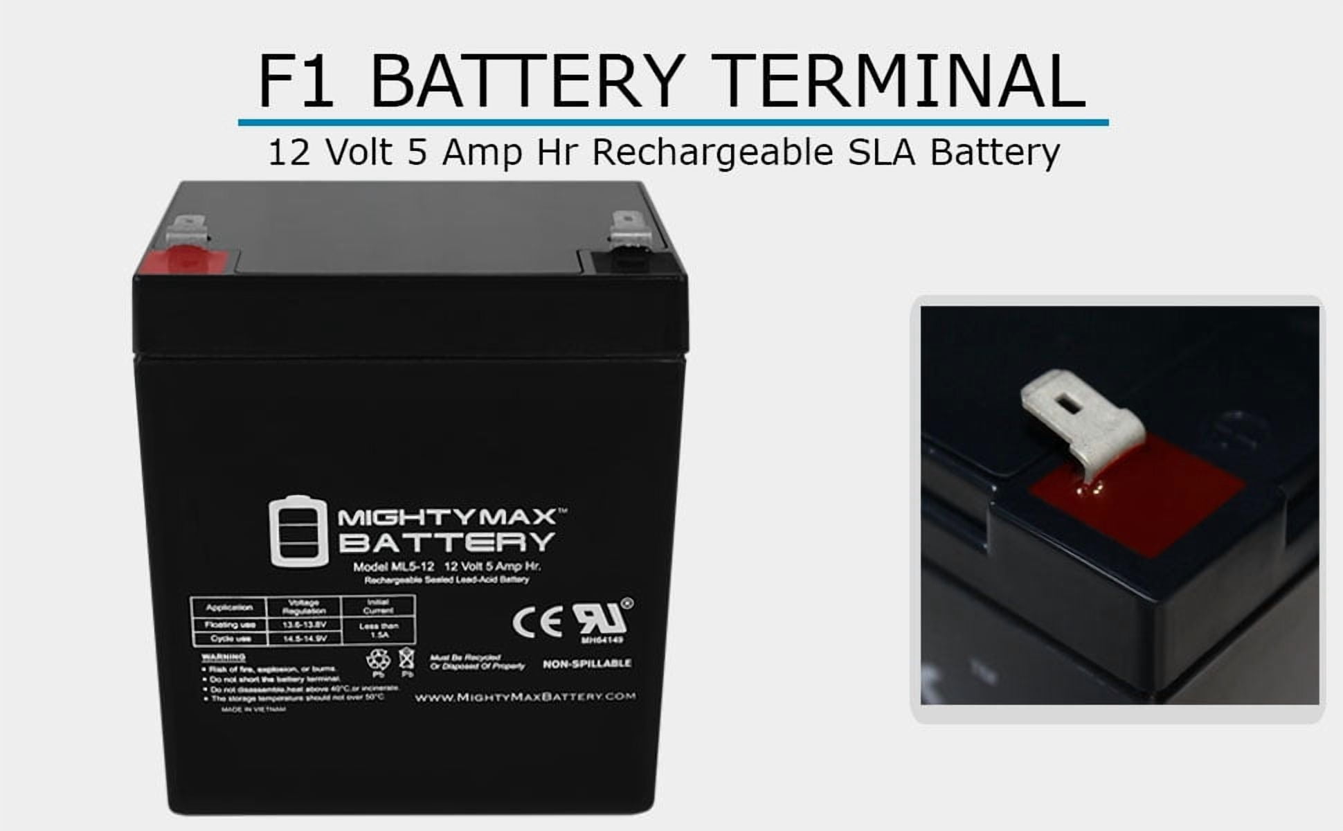 Mighty Max Battery 12V 5AH SLA AGM Rechargeable Battery (F1 Terminal, 3.58 in x 2.76 in x 4.21 in) wqygy