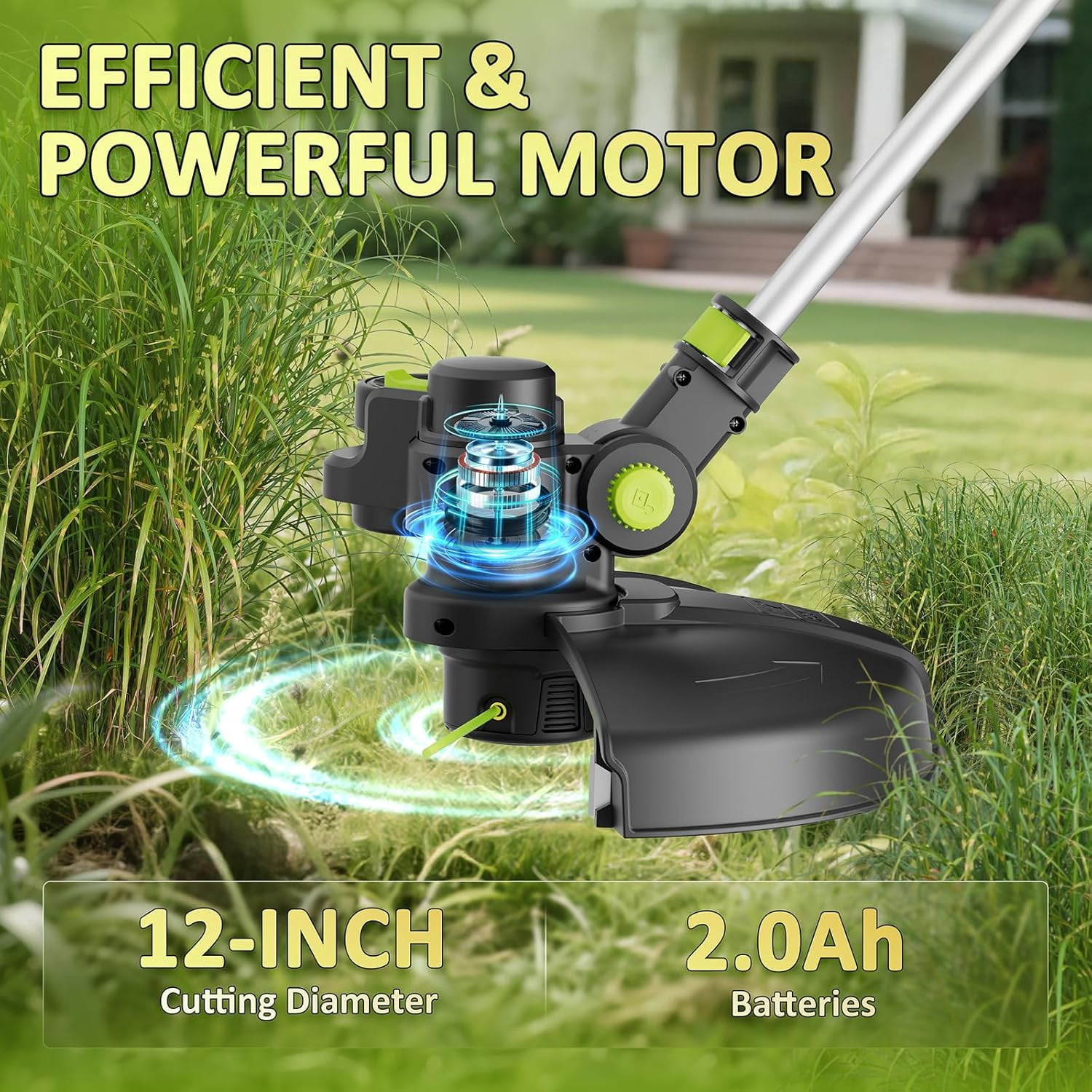 GarveeLife 20V Cordless String Trimmer & Lawn Edger, 12-Inch Electric Weed Wacker with 2 Batteries, 8 Spools & Wheels 933dg