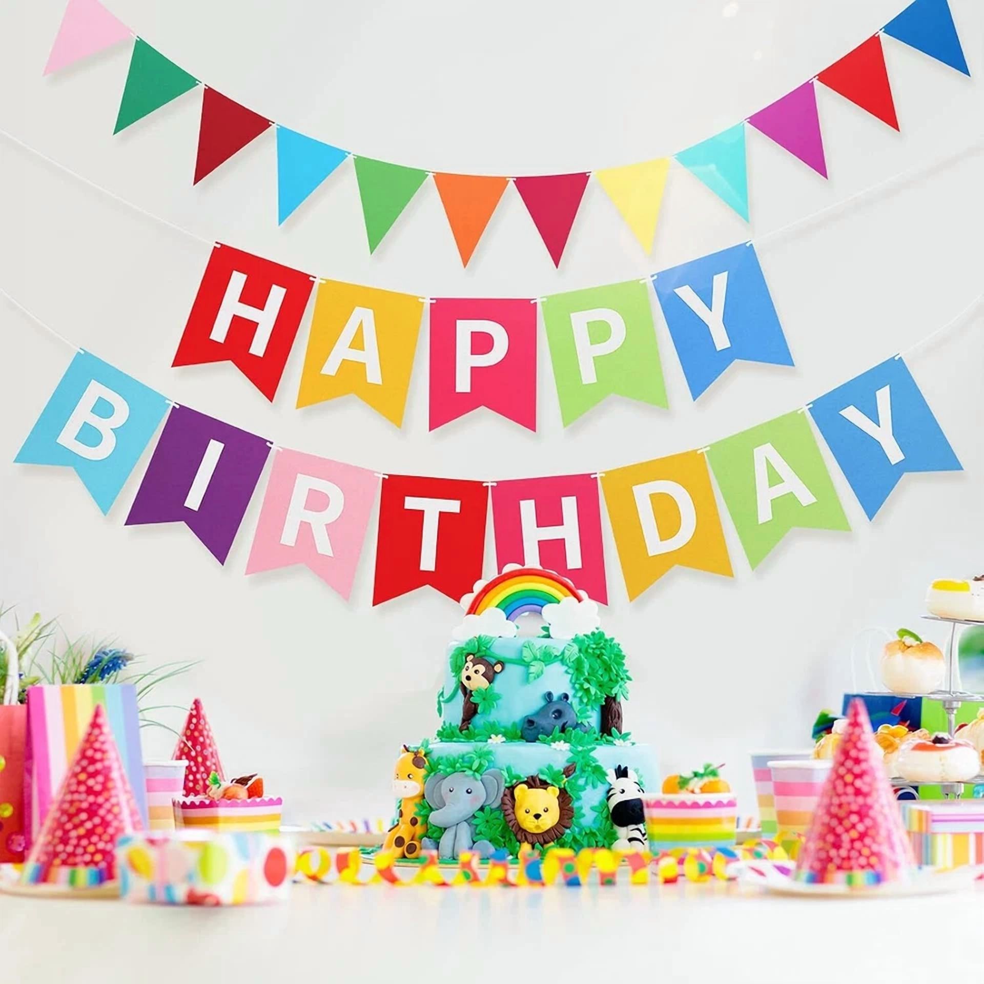 KLYNE Happy Birthday Banner Set Colorful Rainbow Felt Garland Party Decor (4 Pieces) 3sskg