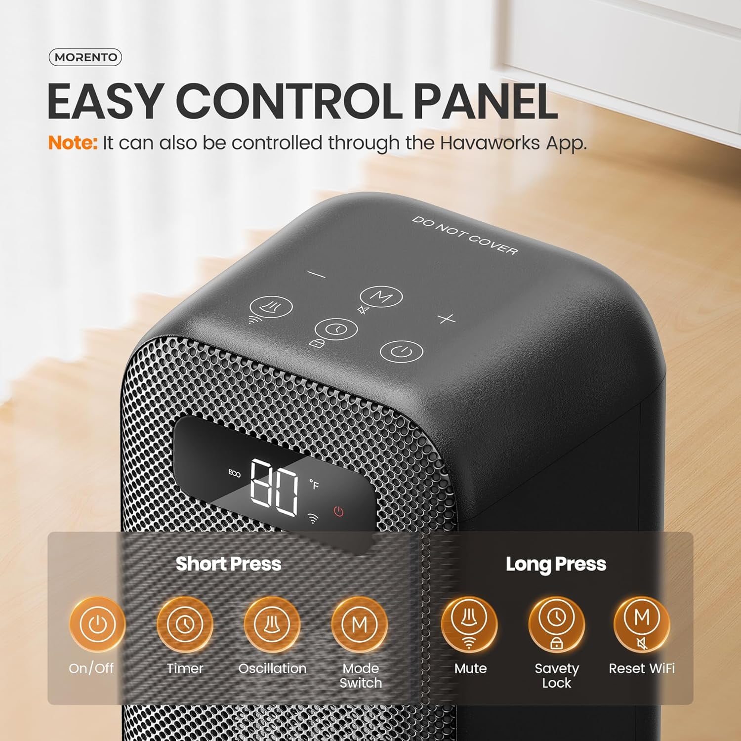 Initio Portable PTC Ceramic Space Heater, Fast Heating with Remote and App Control (Black) hibz0