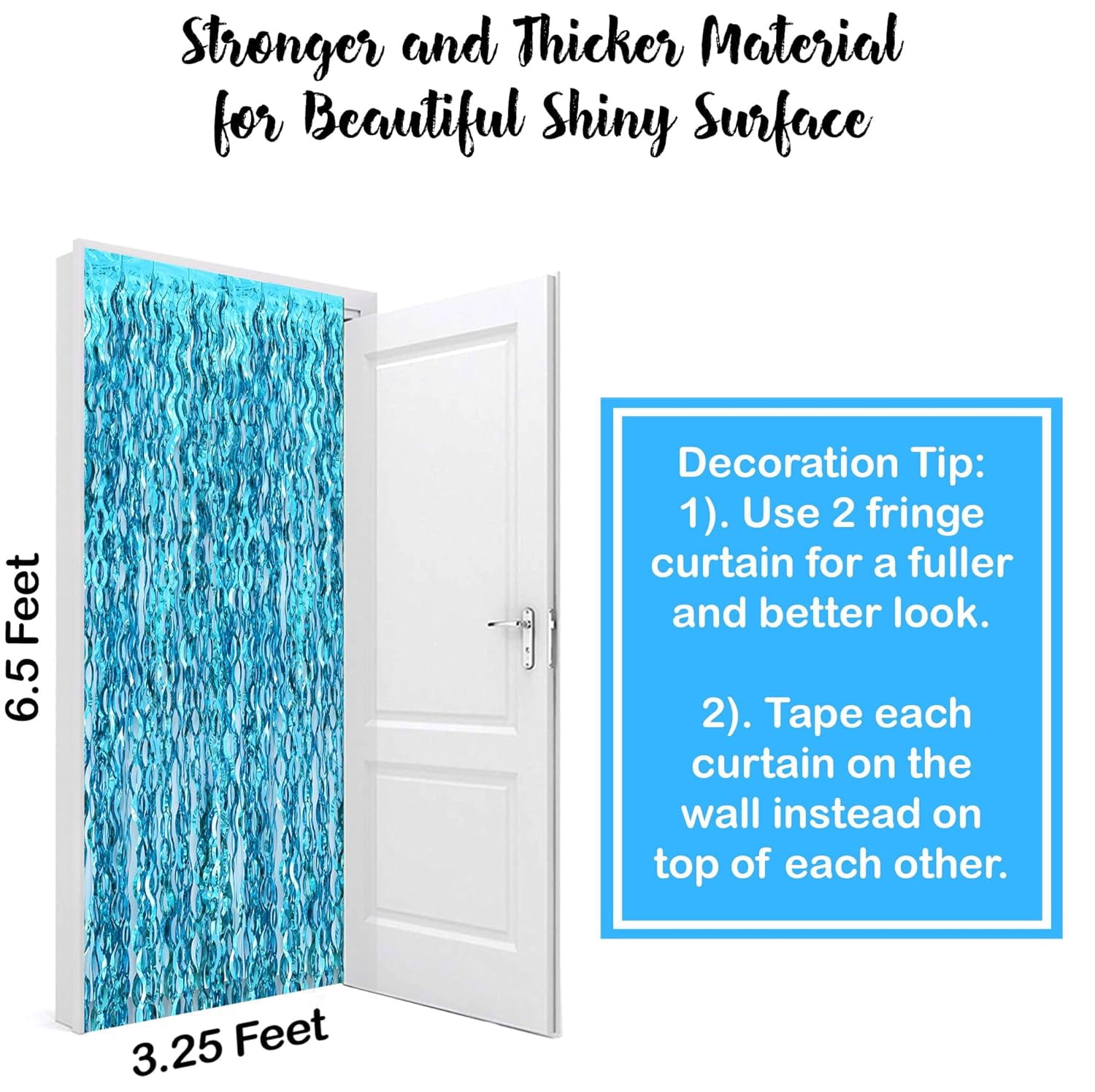 MEYSIMOON Wavy Foil Fringe Curtain Backdrop for Beach and Pool Party Decorations (Blue, 2 Pack, 3.2 ft x 6.5 ft) lr2do
