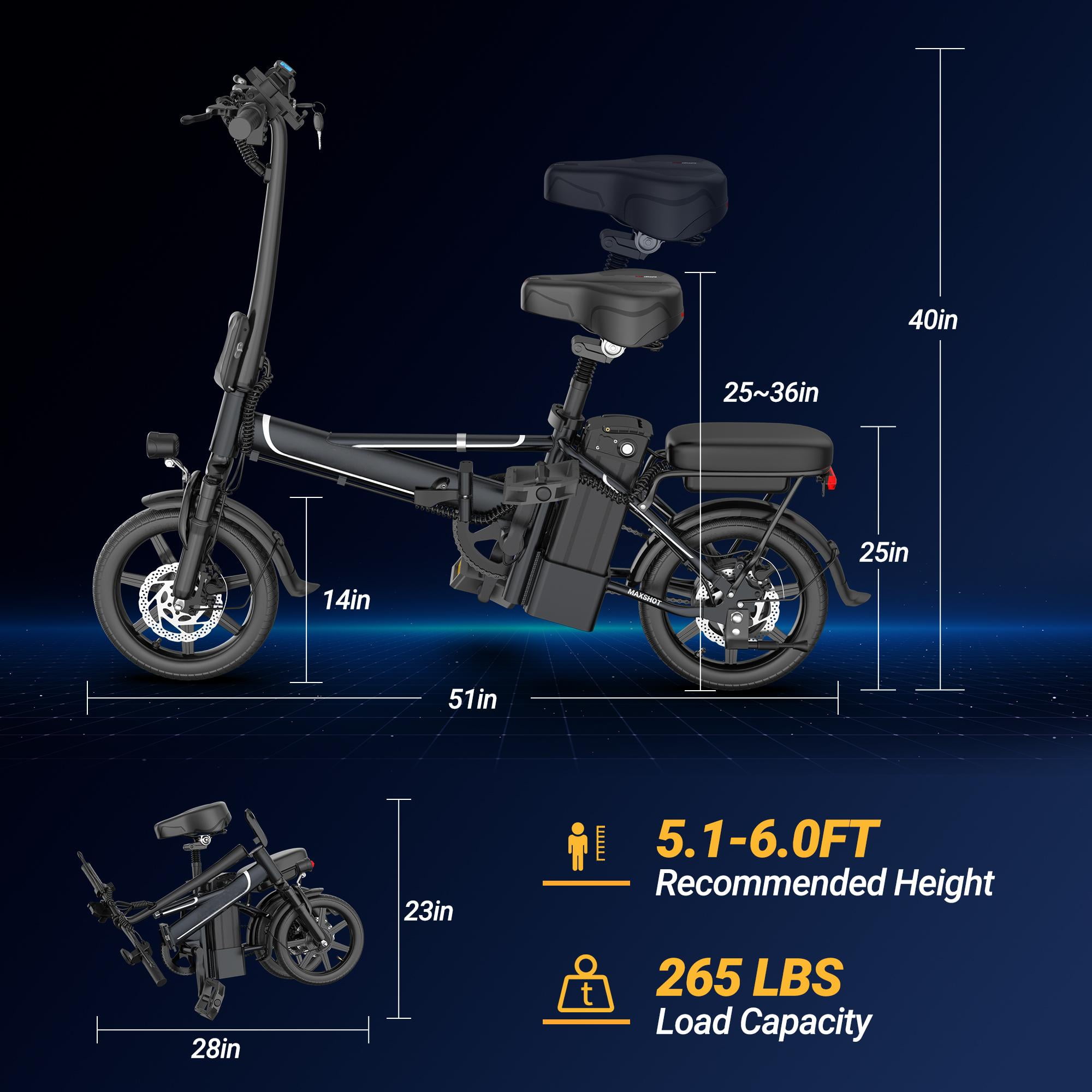 FLYPKIN Foldable Electric Bike for Adults and Teens, 500W Motor with Removable 48V Battery (Black, 14 in) jyaaq
