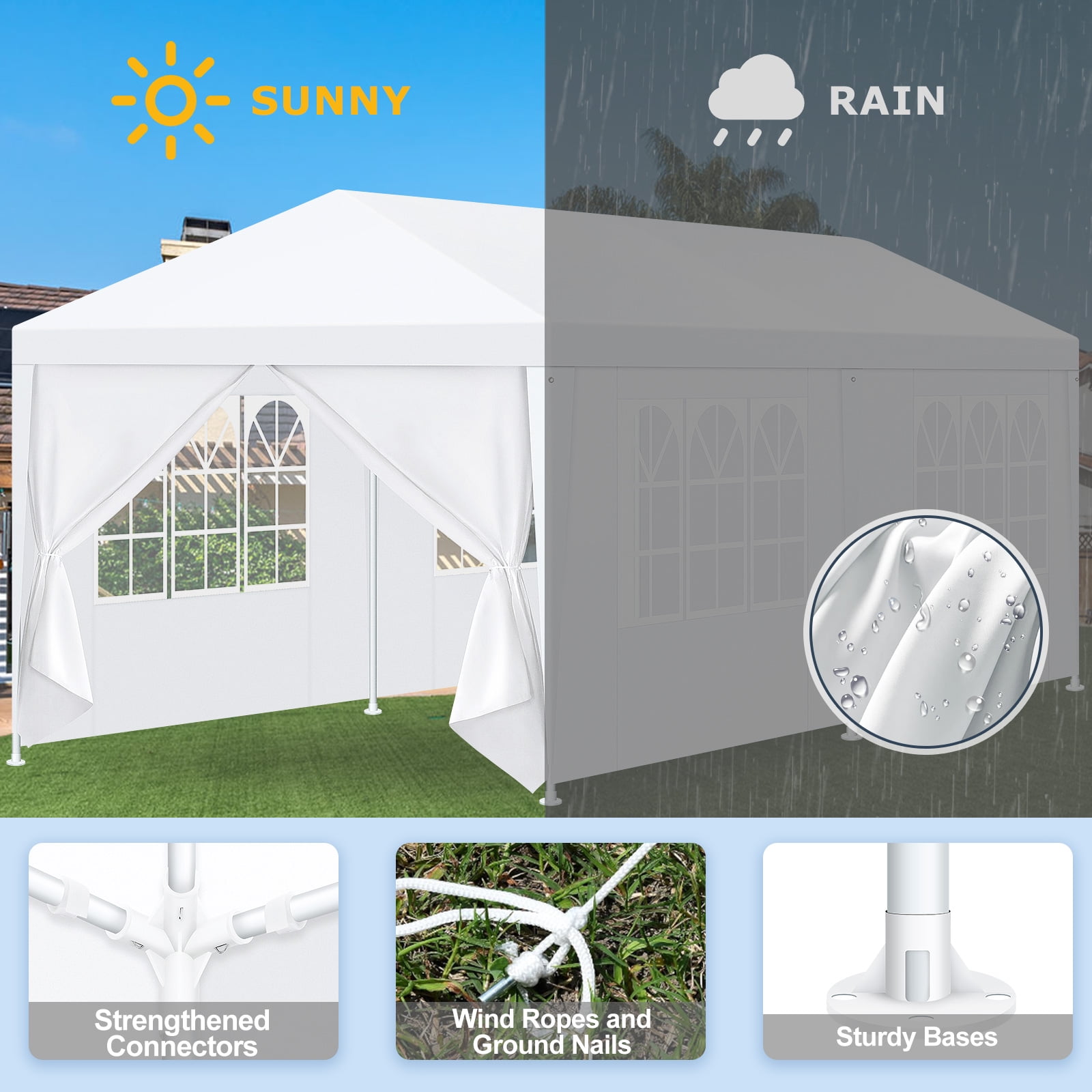 Hoteel 10x20 ft Party Tent Canopy with 6 Removable Sidewalls, Waterproof Outdoor Sun Shade for Weddings and Backyard Events (White, 10x20 ft) xv2ei