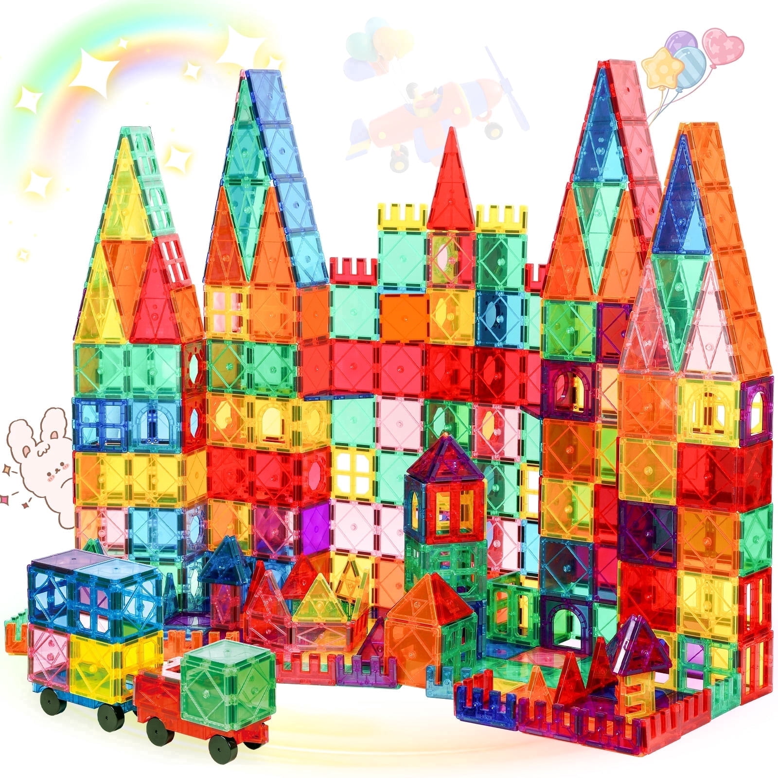 FunMagic Magnetic Tiles Building Set, 3D STEM Stacking Blocks for Creative Play (Yellow, 102 Pieces) arb85