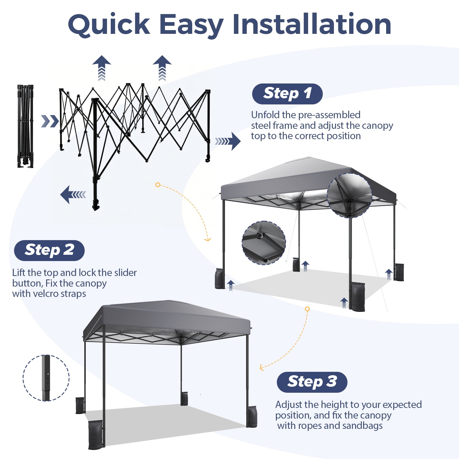 Patbrela Pop Up Canopy Tent, Heavy-Duty Instant Shelter for Outdoor Events (Gray, 10x10 ft) dofoa