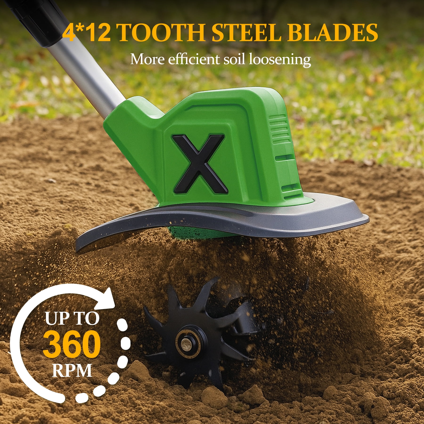 HUSGW 21V Cordless Electric Garden Tiller Cultivator (9 in Tilling Width, 2 Batteries) 85036