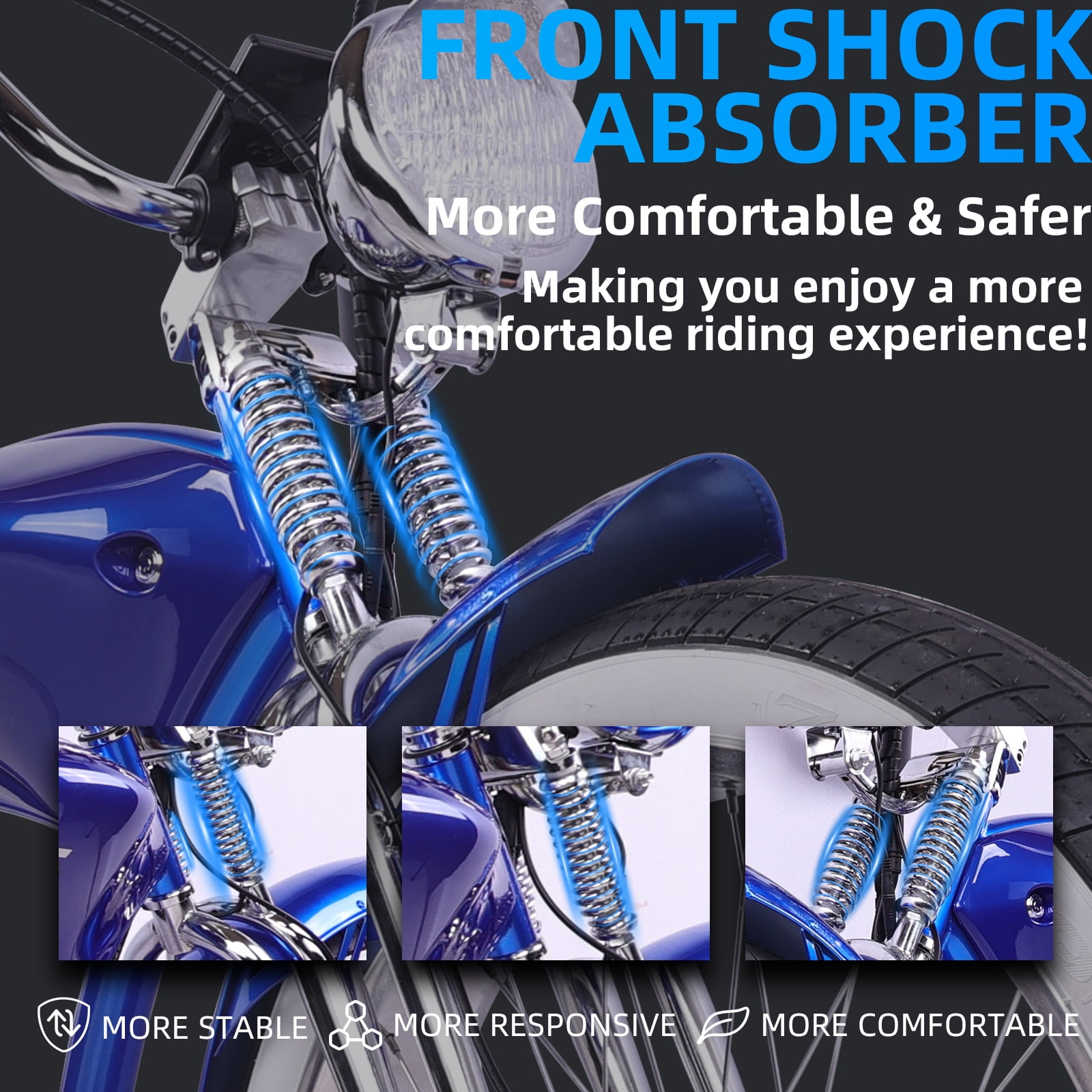 Tracer Twenty5 DS Cruiser Electric Bike, 800W Motor, 48V Battery, Hydraulic Disc Brakes, Suspension Fork (Blue, 26 in) 26ee4