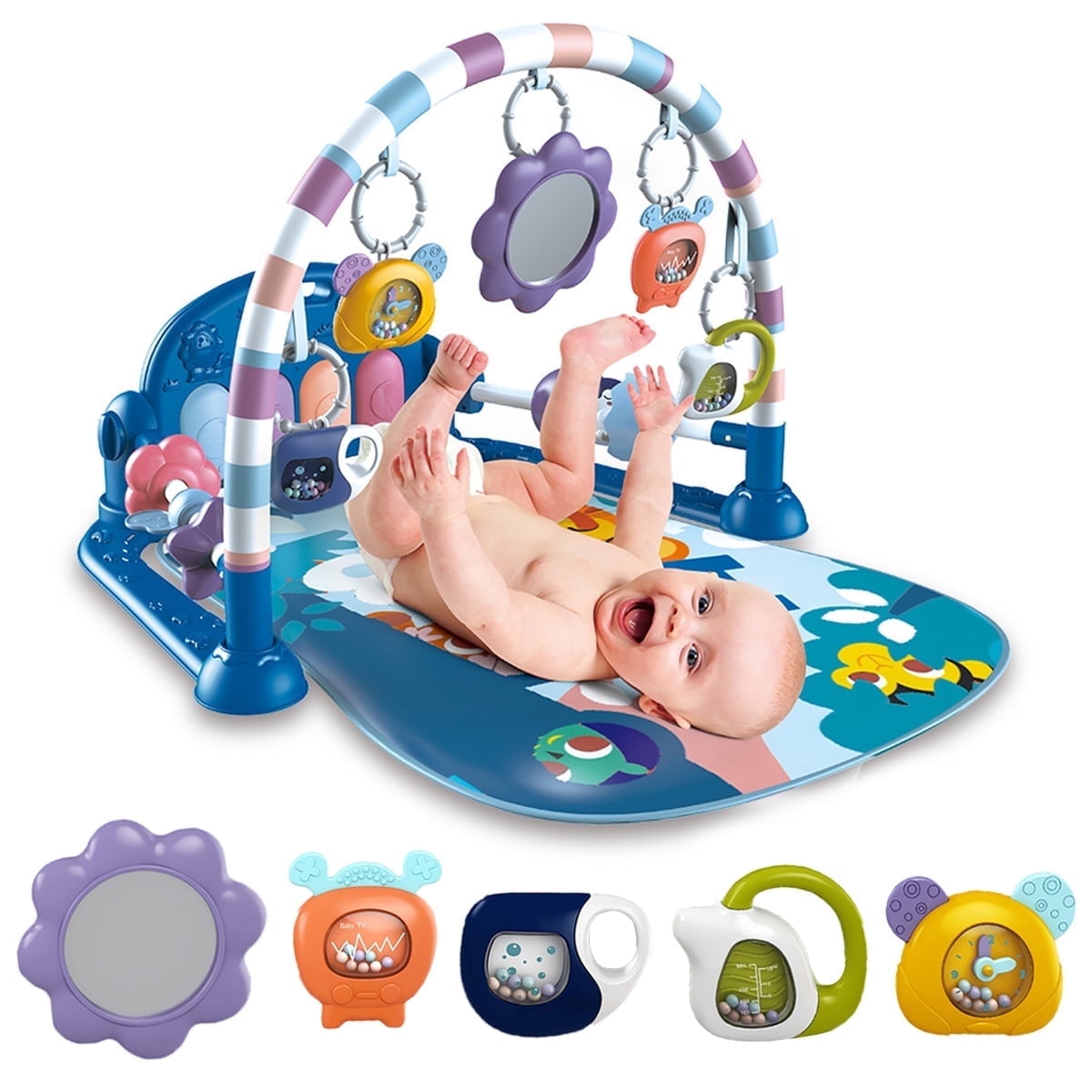 Babyeap 3-in-1 Baby Gym Play Mat with Musical Piano and Activity Center (Blue) xf61q