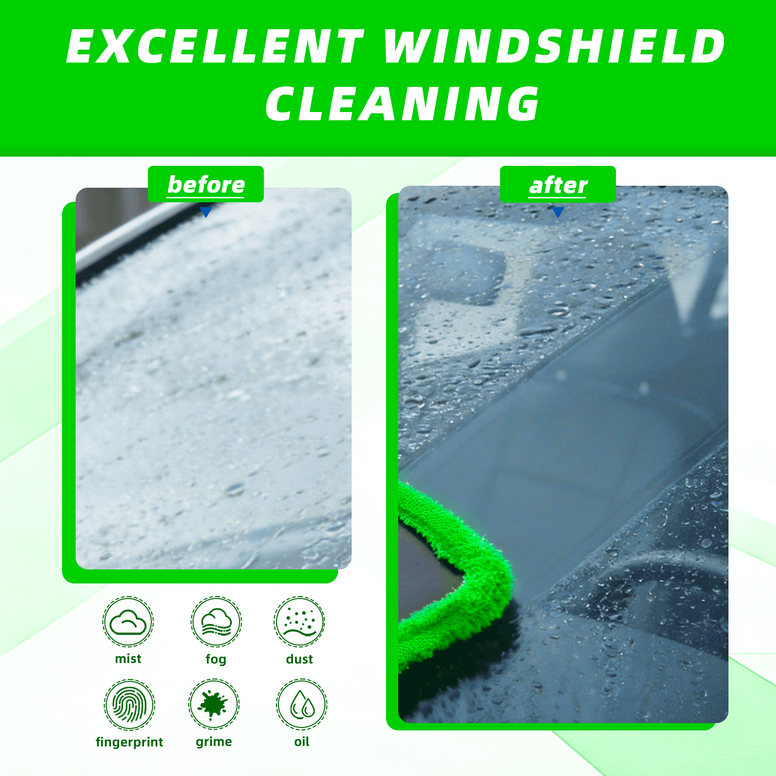 Swartisfad Windshield Cleaning Tool with Extendable Handle and 3 Microfiber Pads (Green, 1 Kit) p7a74