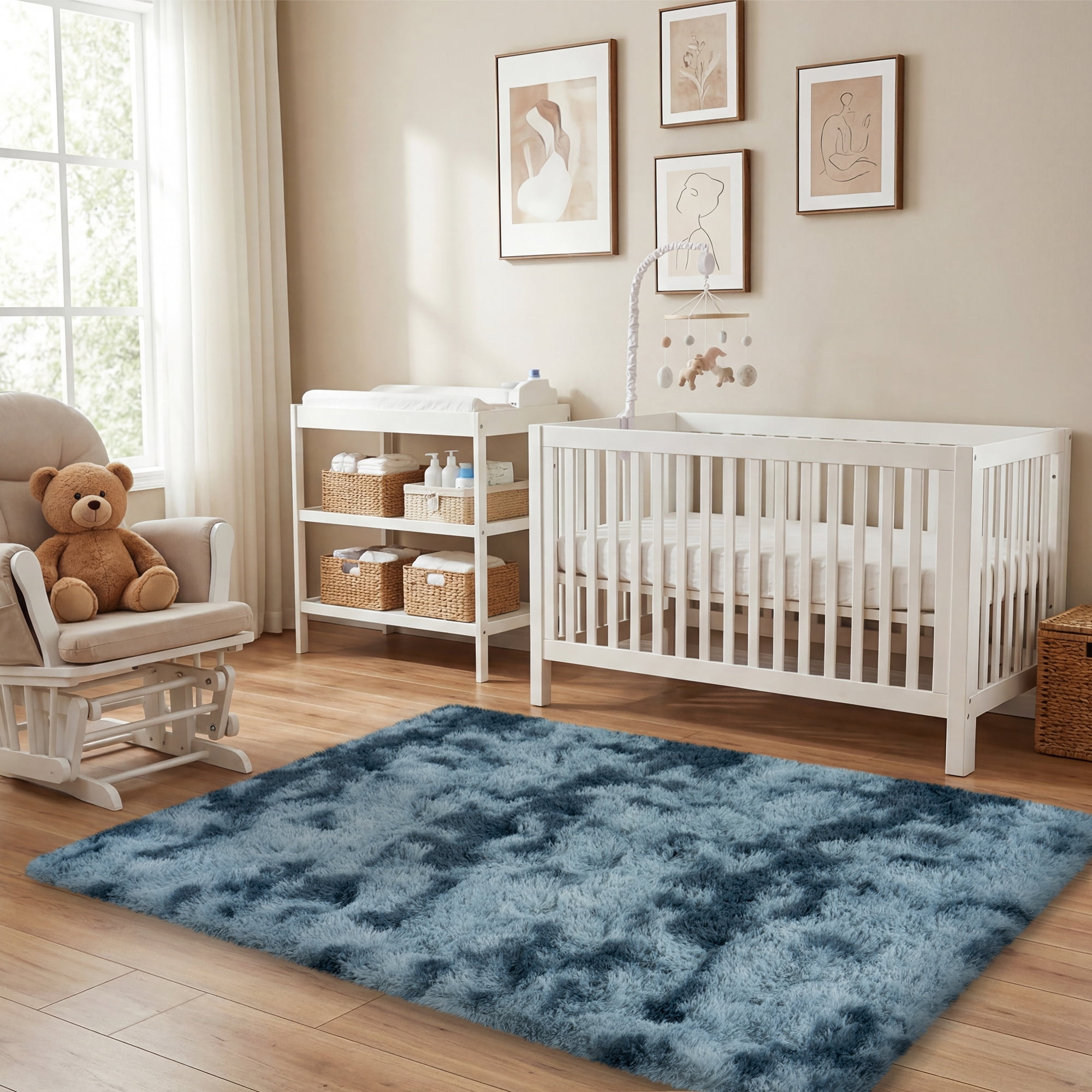 Zeneless Fluffy Area Rug, Super Soft Modern Indoor Carpet for Bedroom and Nursery (Blue and Gray, 4 ft x 6 ft) jyxpx