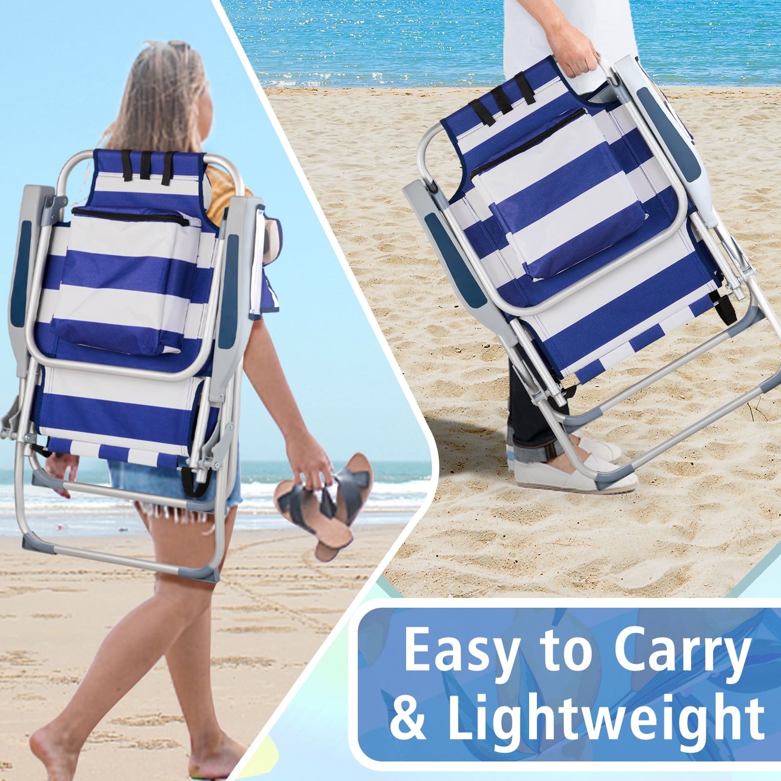 sluting Heightened Oxford Beach Chair with Adjustable Backrest (Blue Stripes, 24.8 in x 27.6 in x 39 in) 7tv28