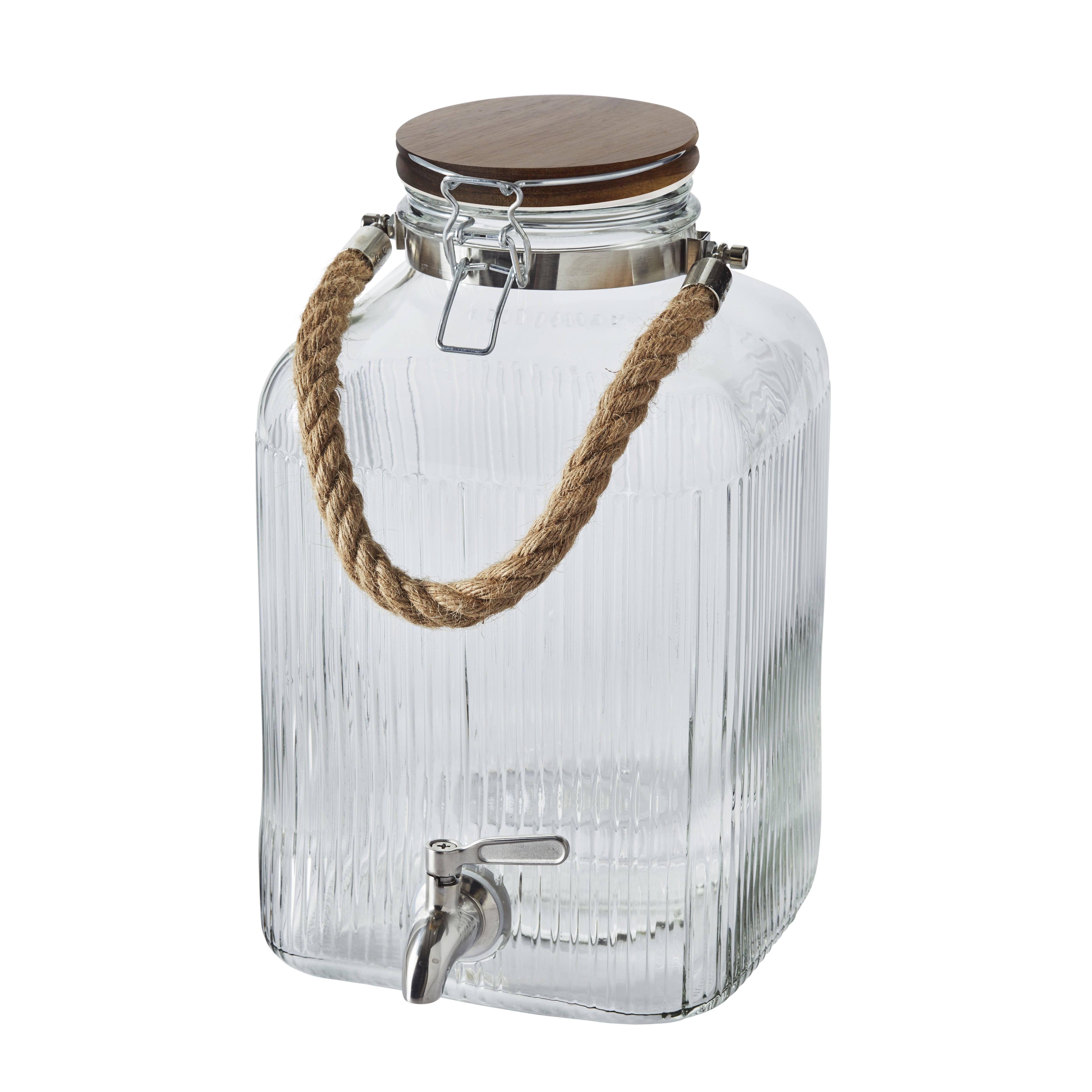 Better Homes & Gardens Eco Glass Beverage Dispenser with Wood Lid (Clear, 2 gal) so02o