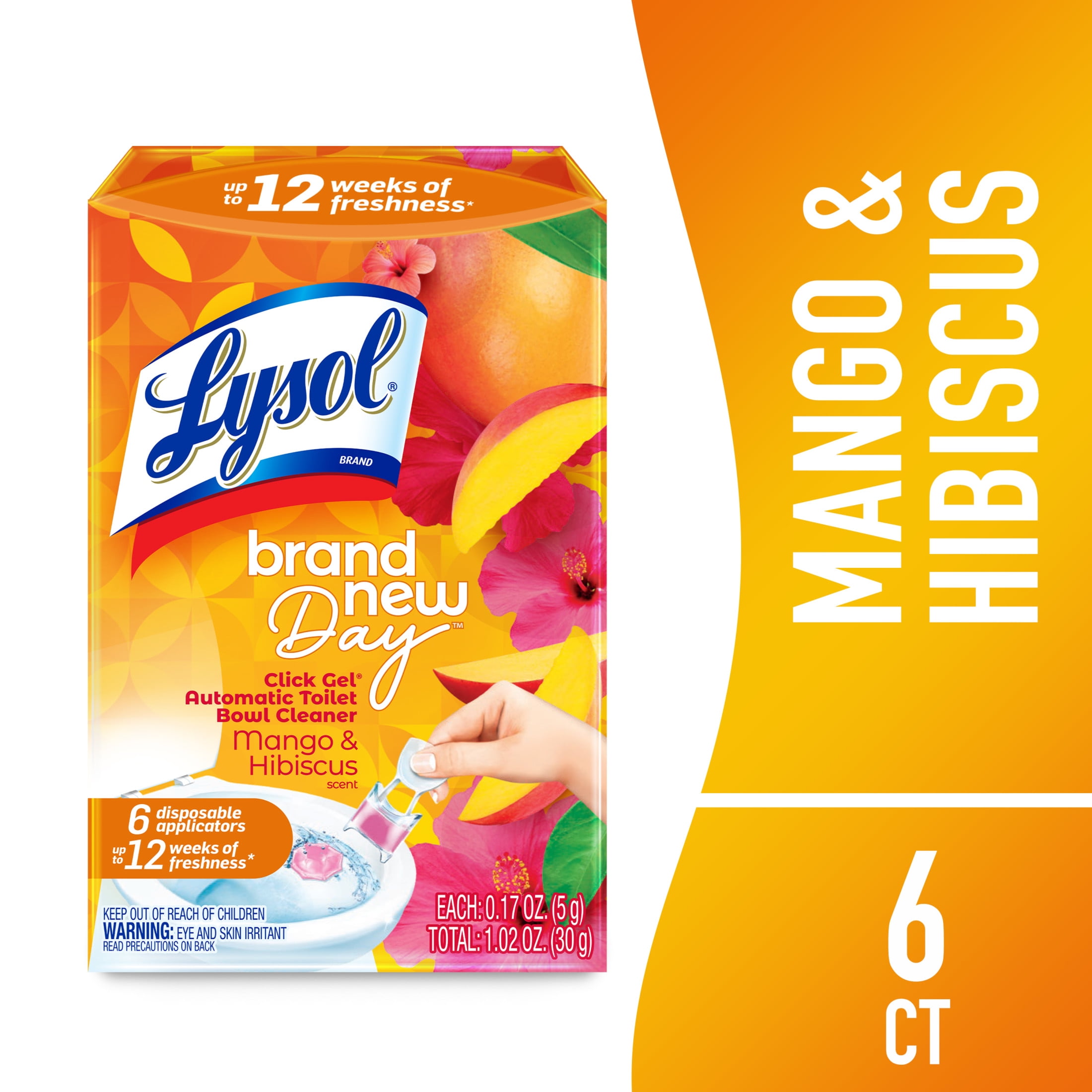 Lysol Click Gel Automatic Toilet Bowl Cleaner, Mango & Hibiscus Scent (6 Count, 0.68 oz) i5ngi