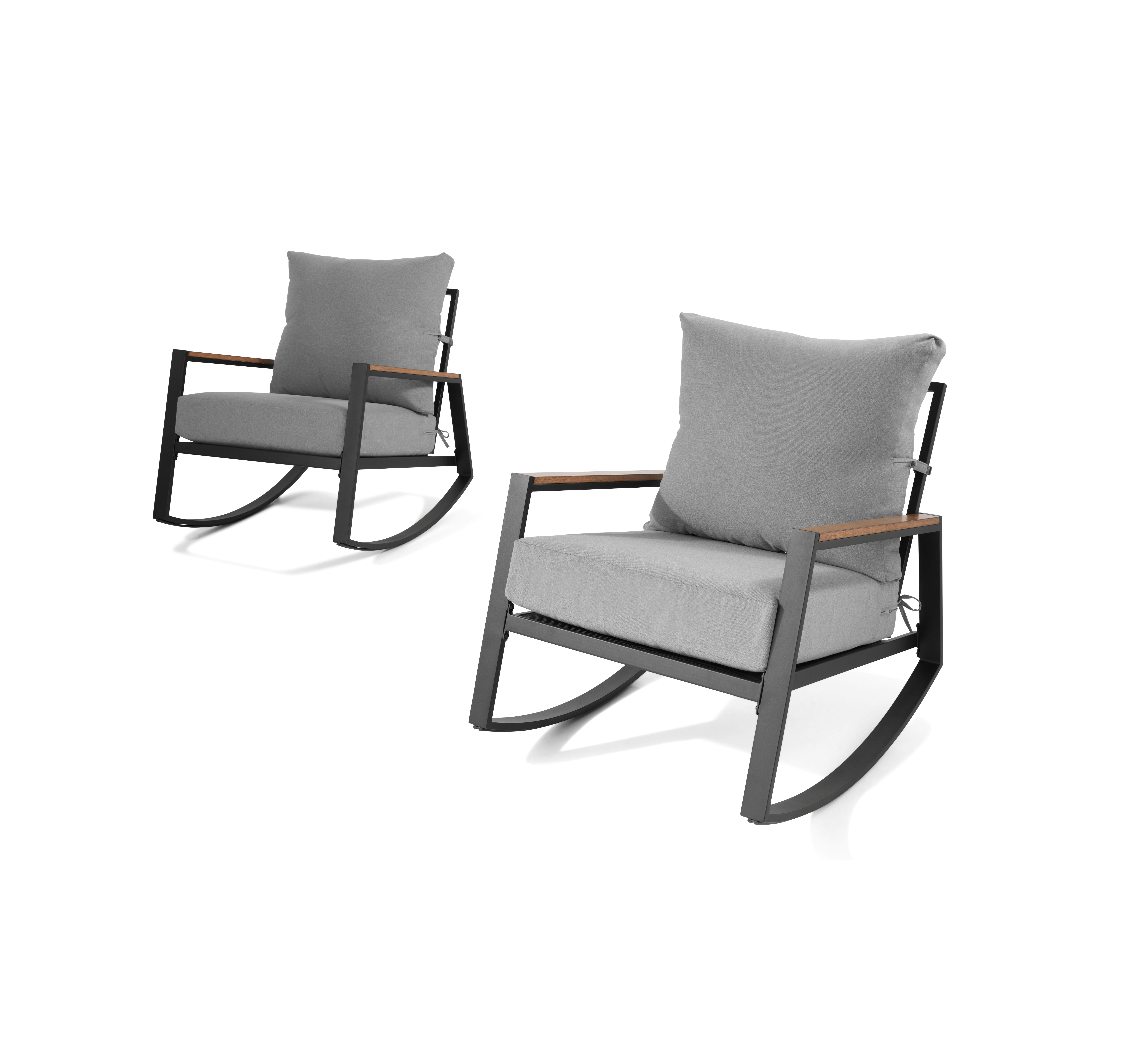 Better Homes & Gardens Marlow Outdoor Patio Rocking Chairs (Black Frame/Gray Cushion, 2-Pack) 2lx7x