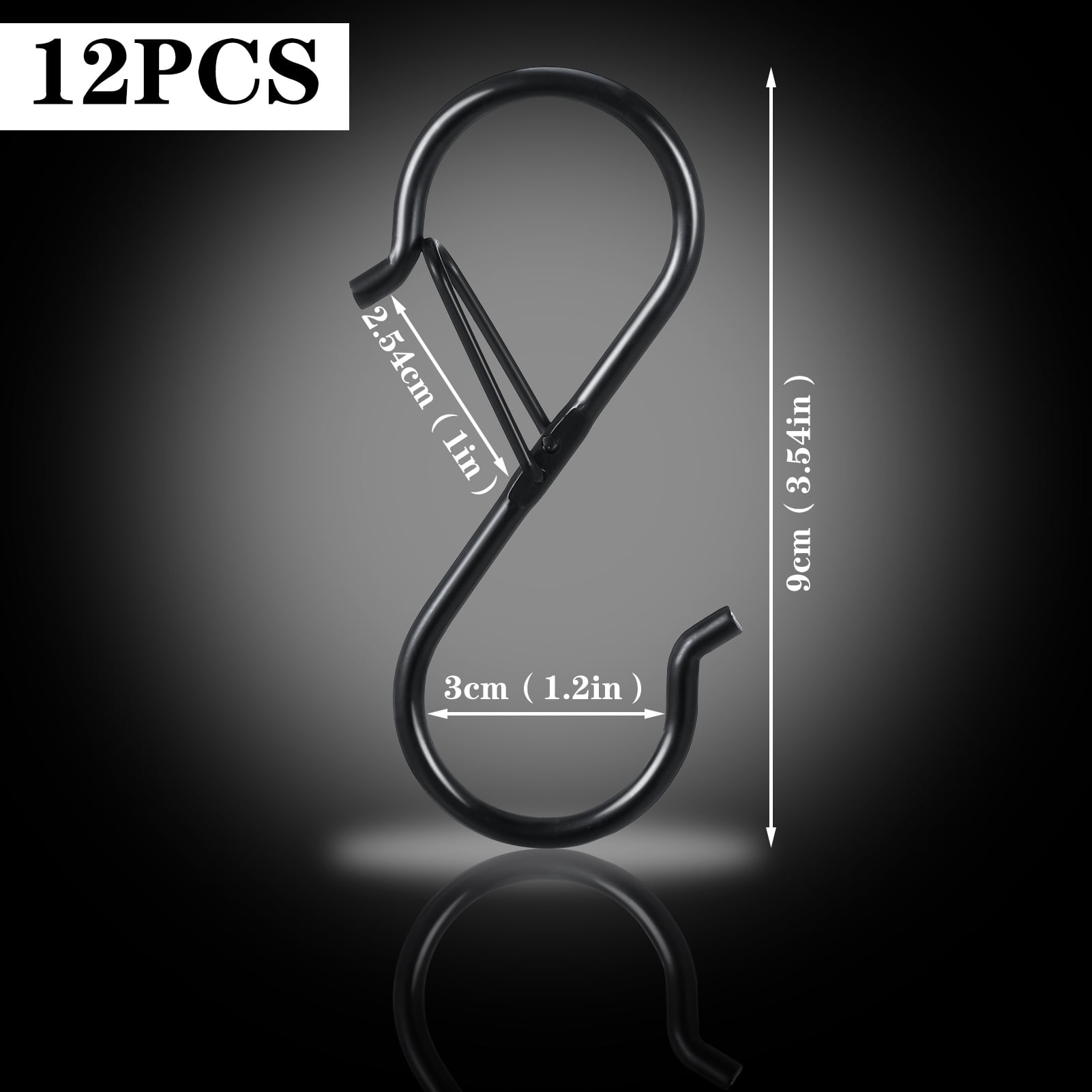 HEQUSIGNS Heavy Duty S Hooks with Safety Buckle for Kitchen and Closet Organization (Black, 12 Pack) 62x2k