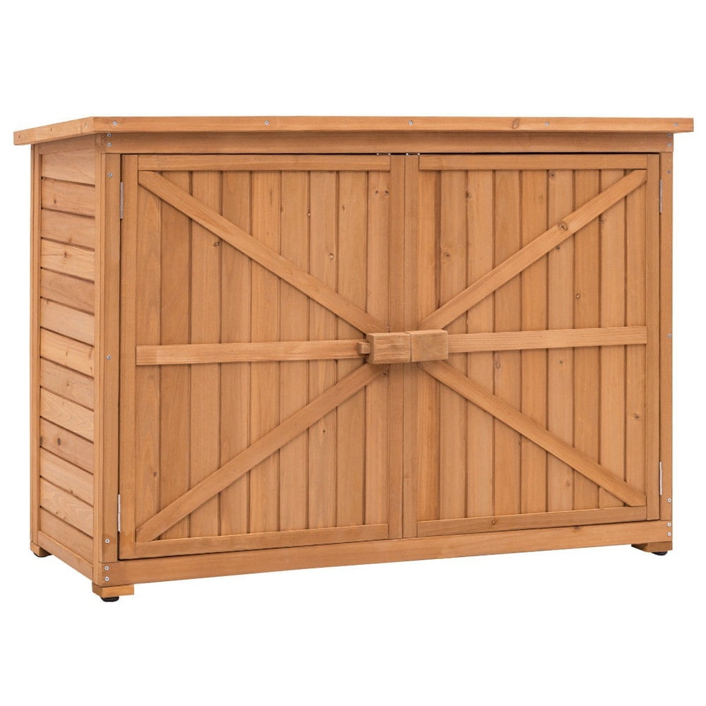 Ktaxon 38 in Wooden Outdoor Storage Cabinet with Double Doors and Asphalt Roof (Brown) e62j8