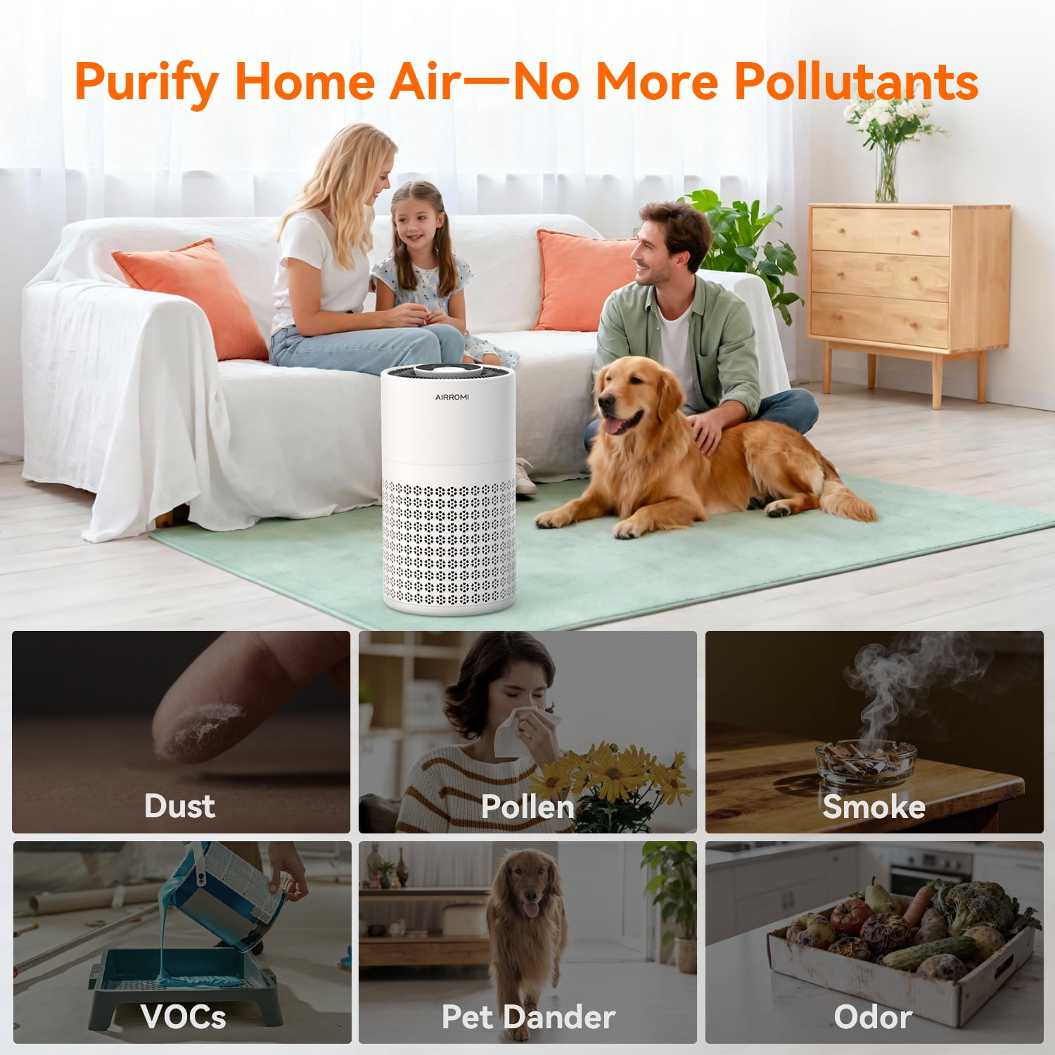 AIRROMI HEPA Air Purifier for Home and Bedroom with Aromatherapy and Night Light (White, 990 sq ft) db8g5