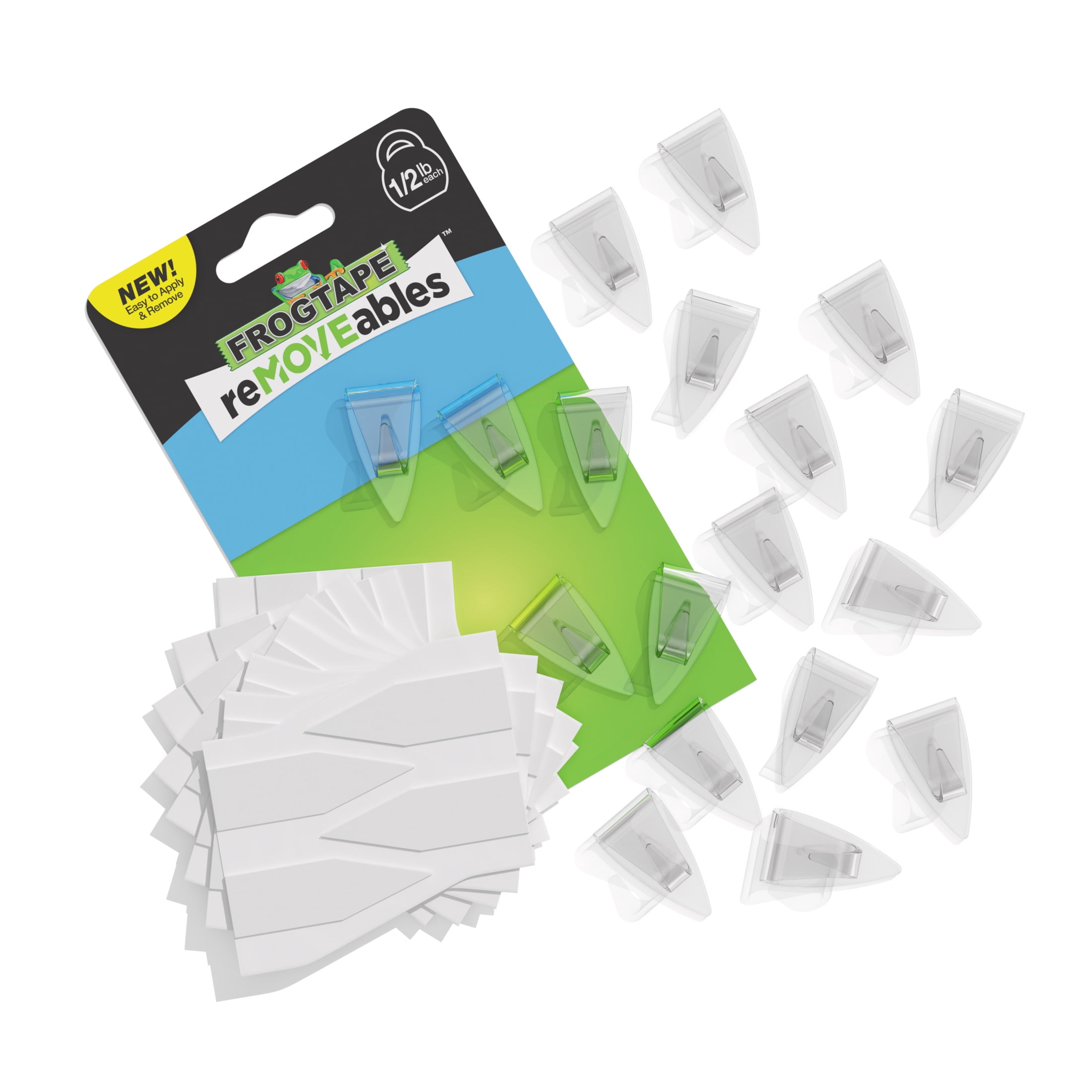 FrogTape reMOVEables Clear Mini Hooks (Clear, 18 Hooks and 24 Adhesive Strips) dw6ke