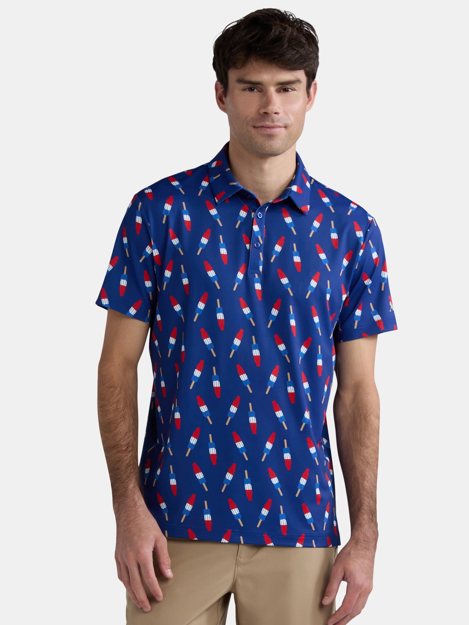 Birdie Bound Men's Firecracker Popsicle Print Golf Polo Shirt (Blue, XS-4XLT) x6pm6