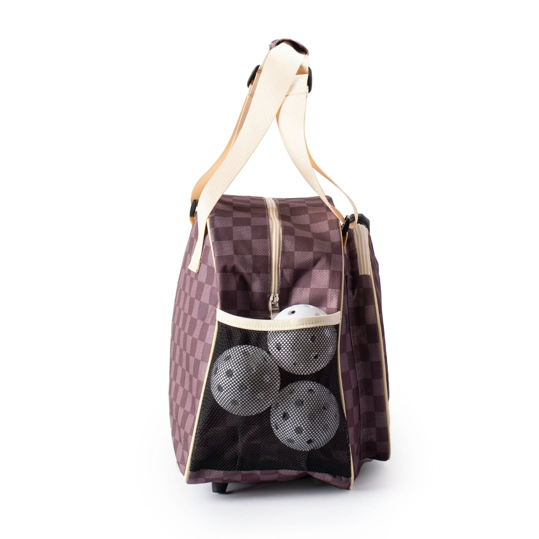 Pik'le'Ball Checkered Pickleball Bag Stylish & Versatile Sport Tote (Brown, 15 in x 12 in x 6 in) 3bo5s
