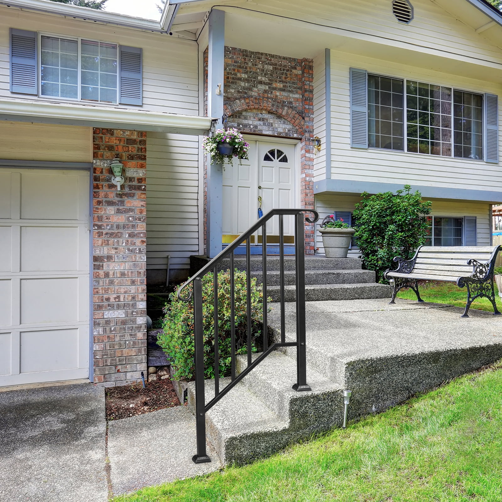 Ktaxon Outdoor Wrought Iron Handrail for 1-3 Steps (Black, 1-3 Step) ygbhc