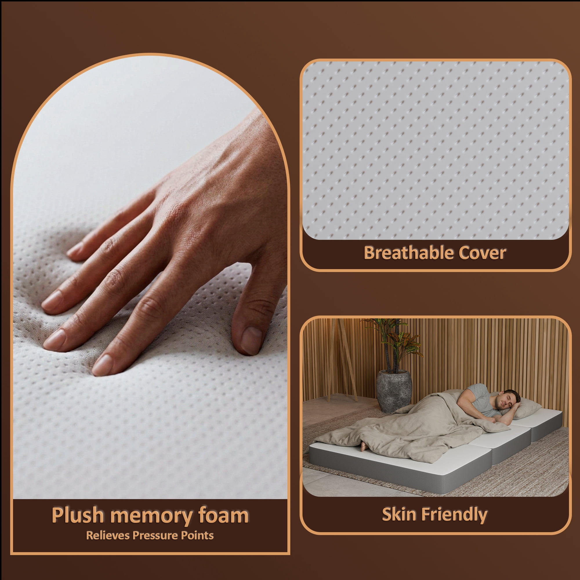 Continental Sleep Tri-Folding Gel Memory Foam Portable Floor Mattress (White, 75 in x 25 in x 3 in) 7zi0a