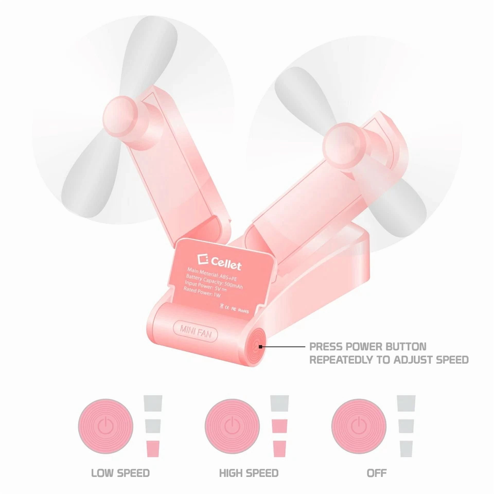 Rhea Portable Mini Fan, Folding Handheld Dual Head Fan (White, 500 mAh) s406k - Image 4