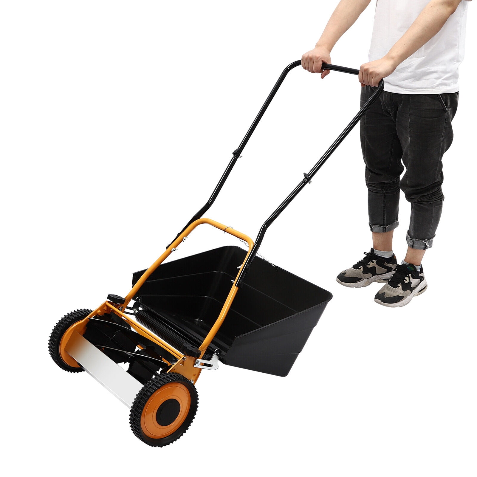 Generic 16-inch Manual Hand Push Lawn Mower with Grass Catcher (Black, 16 in) s1j2u