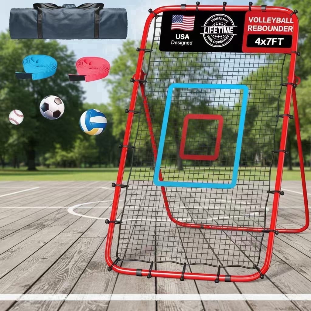 Marlen Volleyball Rebounder Net, Adjustable Bounce Back Trainer with 5 Angles (Red, 7 ft x 4 ft) r5jkx
