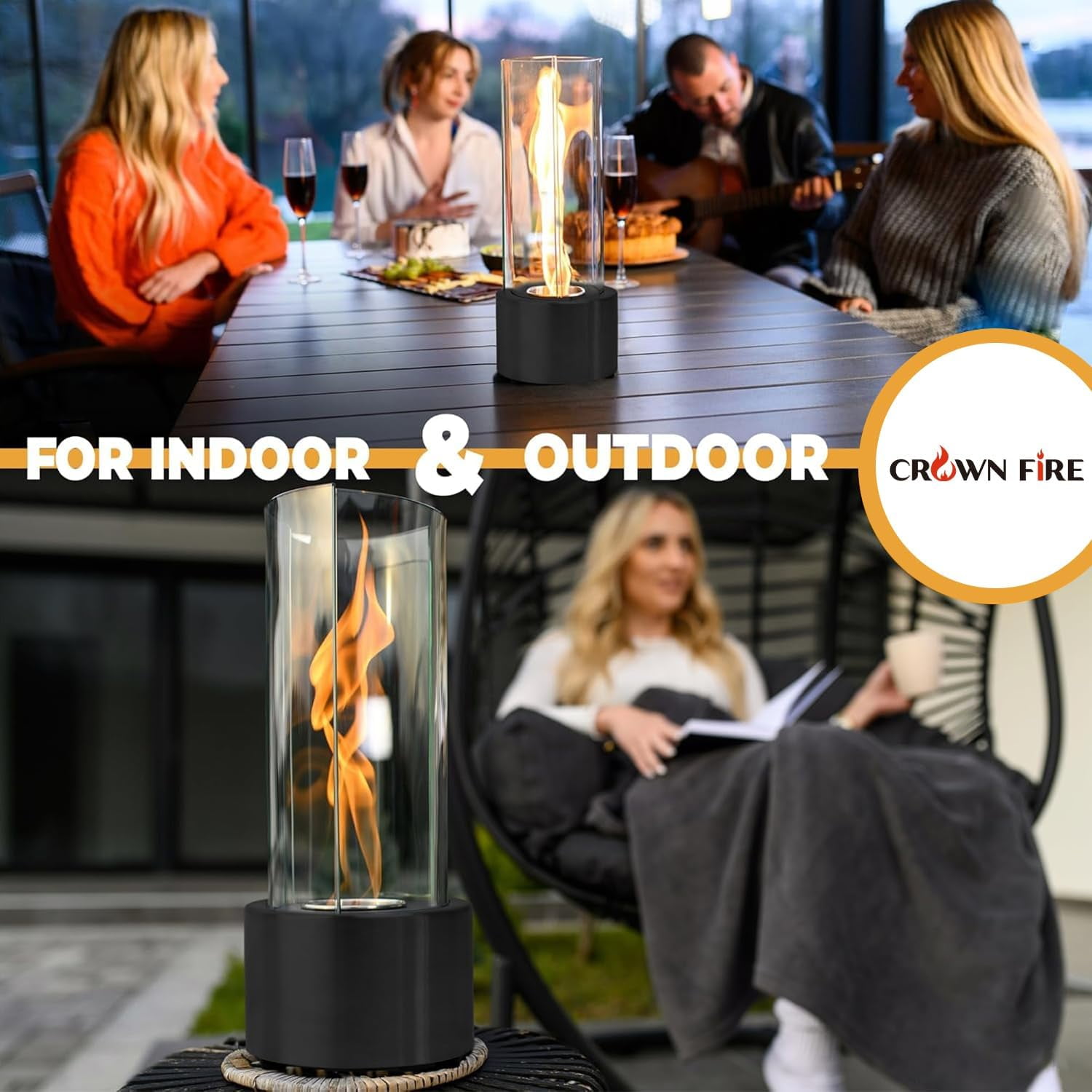 CROWN FIRE Tornado Tabletop Firepit Portable Round Metal Fireplace for Home Decor (Black, 3 lb) bs8l8