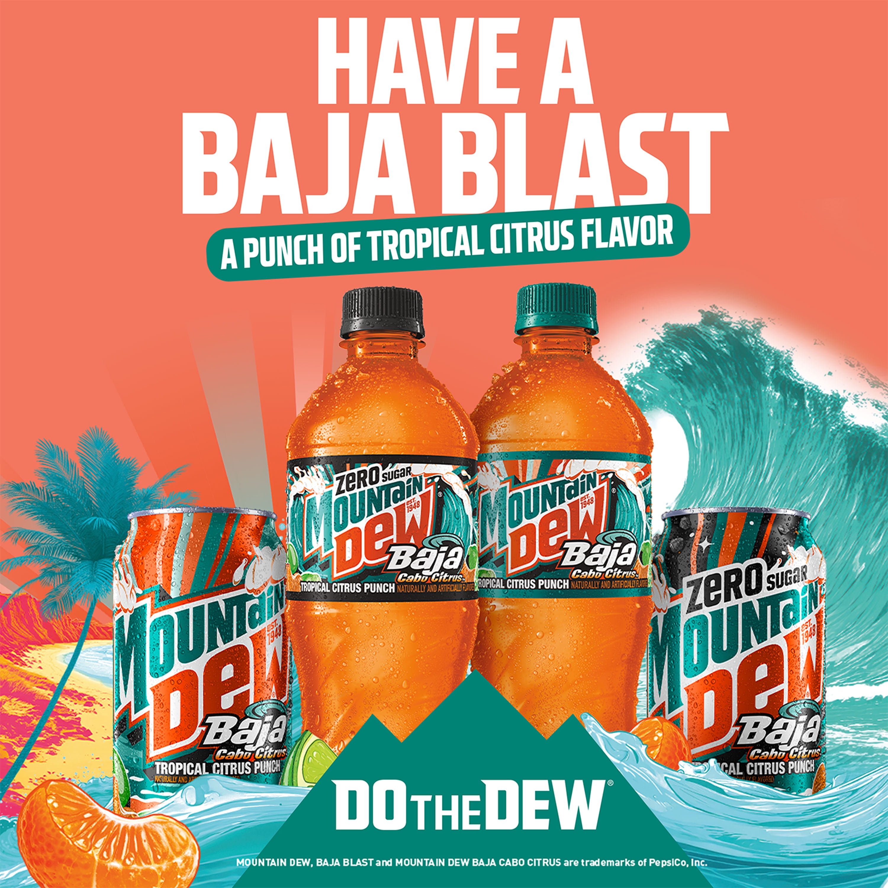 Mountain Dew Zero Sugar Baja Blast Cabo Citrus Soda (Tropical Lime, 12 fl oz, 12 Pack) khoy3