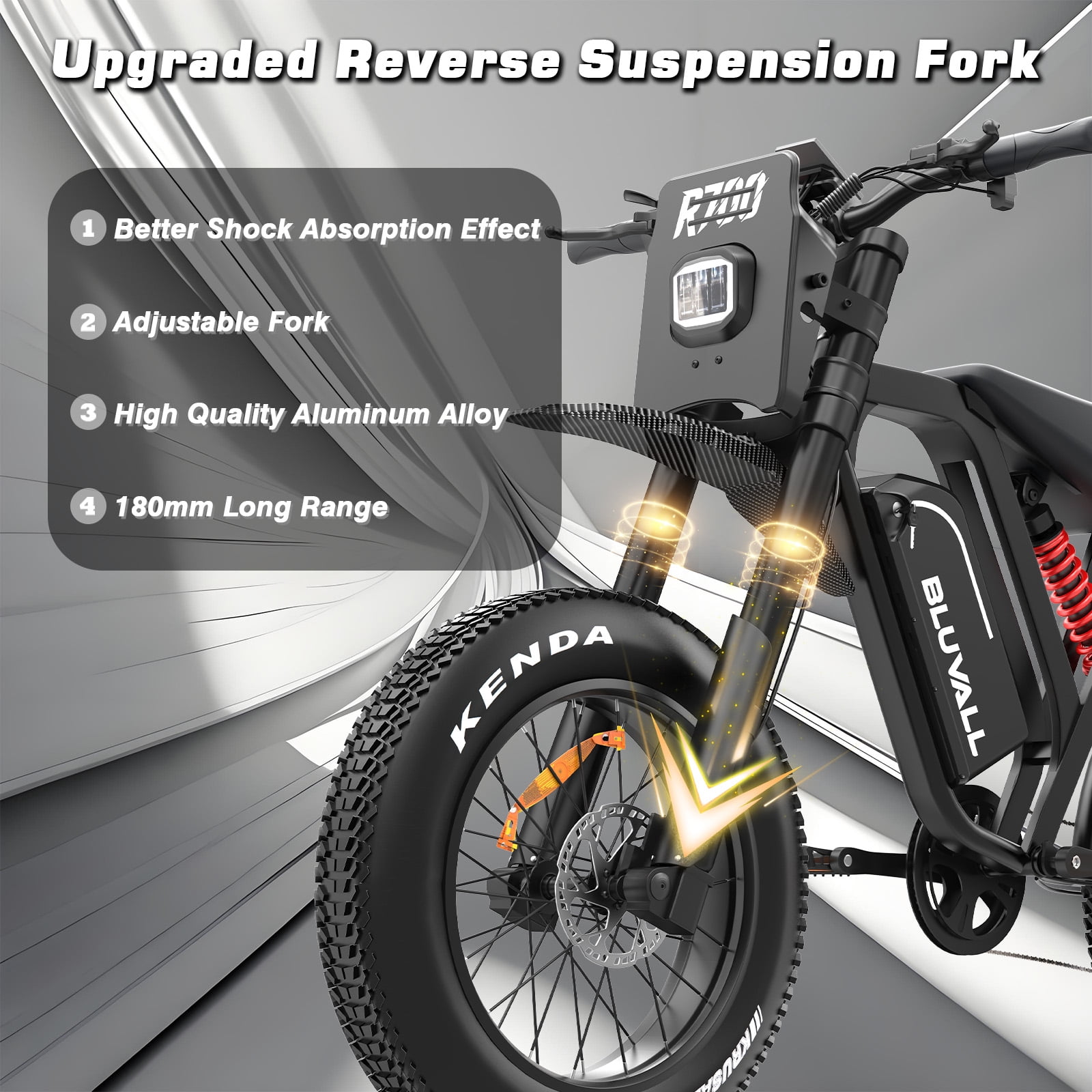 Bluvall 3000W Electric Dirt Bike, All-Terrain Fat Tire E-Motorcycle, Full Suspension & Hydraulic Brakes (Black, 20 in) 7y1ky