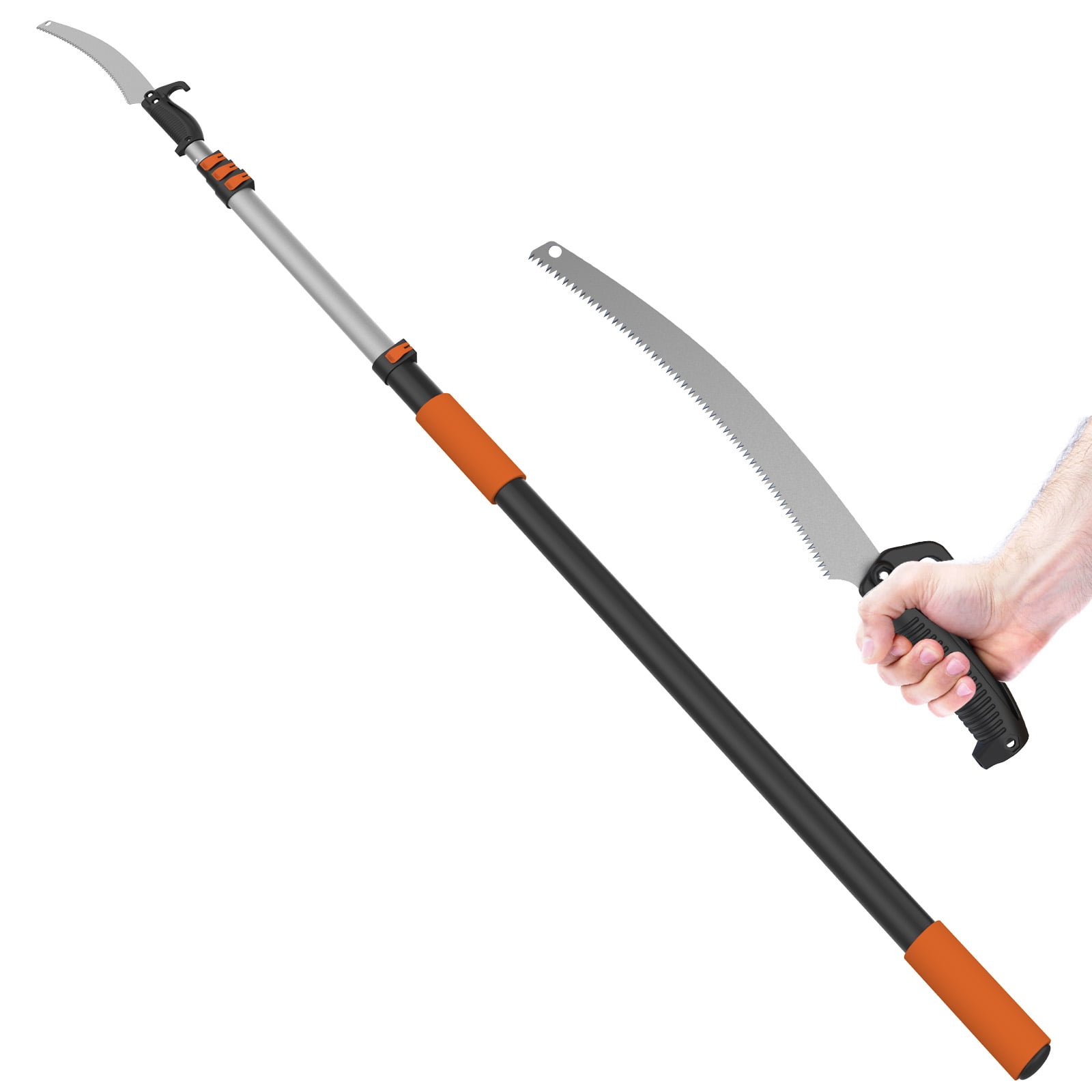 LAANPOLE Telescoping Pole Saw, Manual Tree Trimmer with 26ft Reach Extension Pole (Orange, 26ft) w7ndx