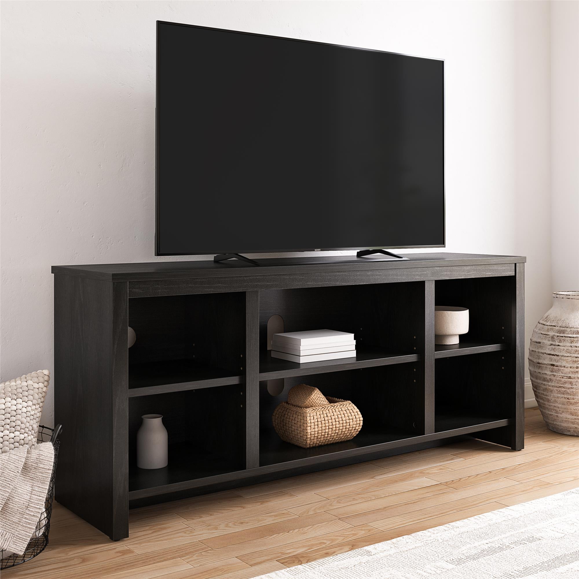 Mainstays Parsons TV Stand for TVs up to 50 in (Black Oak, 45.5 in W x 19.7 in H x 15.75 in D) rncyb