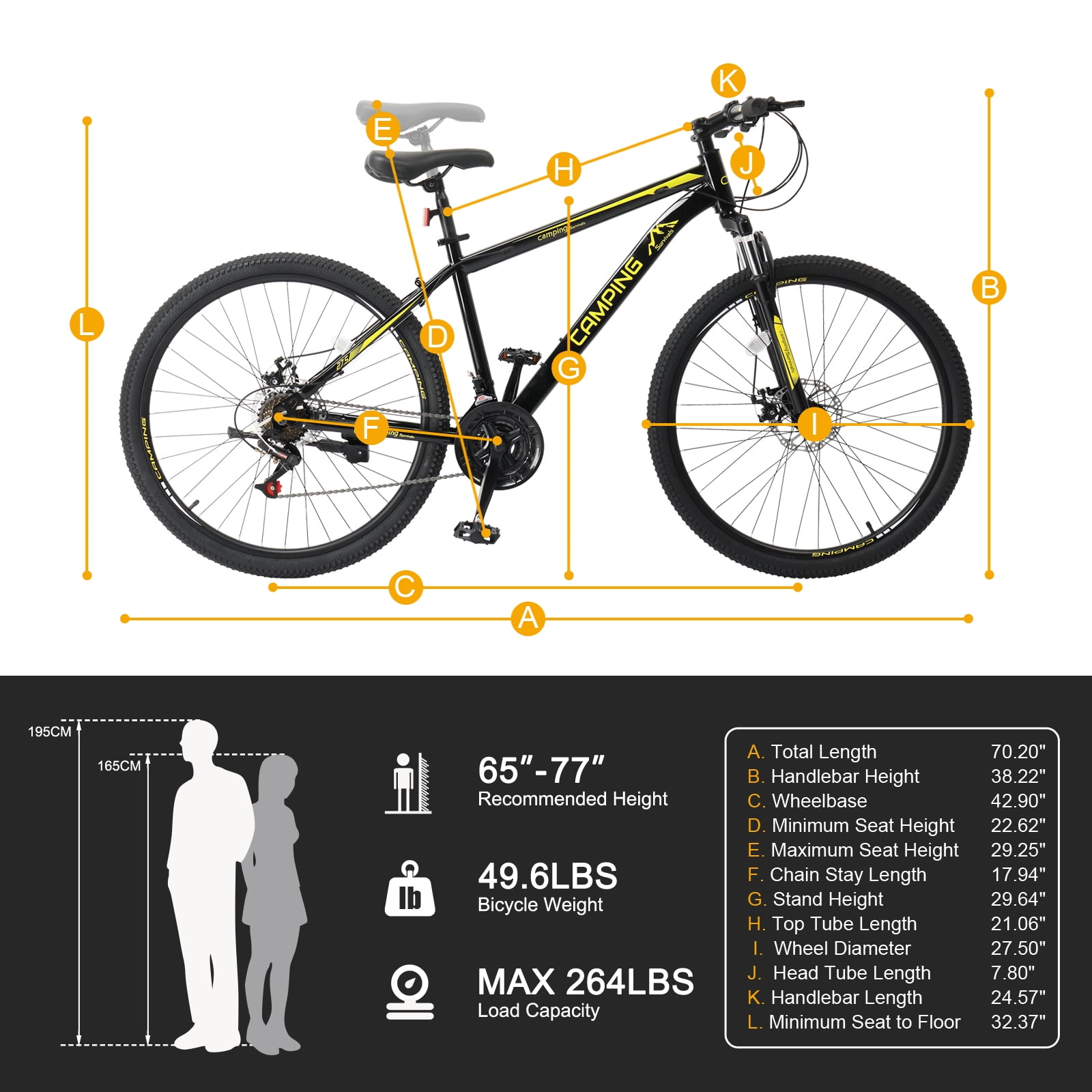 UBesGoo 27.5 in Mountain Bike, 21-Speed MTB with Dual Disc Brakes, High-Carbon Steel Frame (Yellow, 27.5 in) aroqq