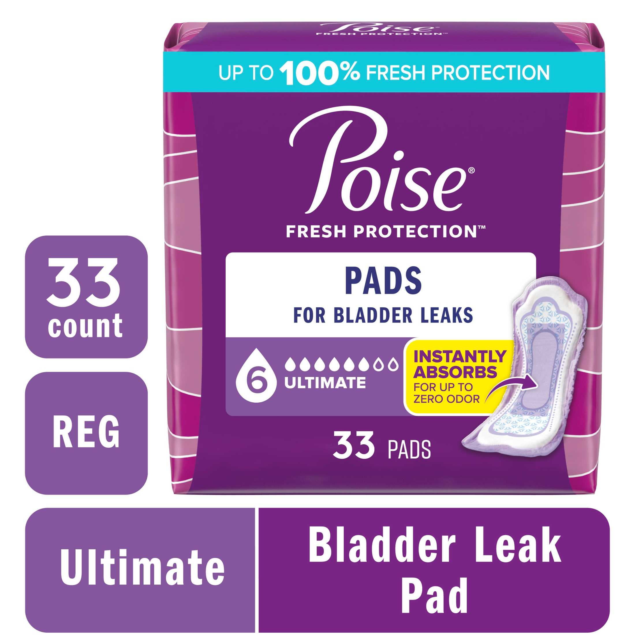 Poise Incontinence Pads for Women, Ultimate Absorbency, Regular Length (33 Count) fei75