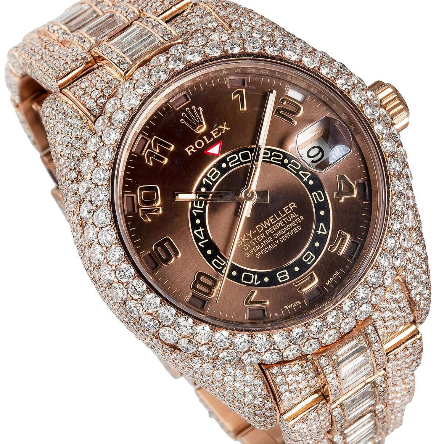 Rolex Sky-Dweller 326935 Watch (18K Rose Gold, Chocolate Arabic Dial, Diamond Bezel, 42mm) utp74