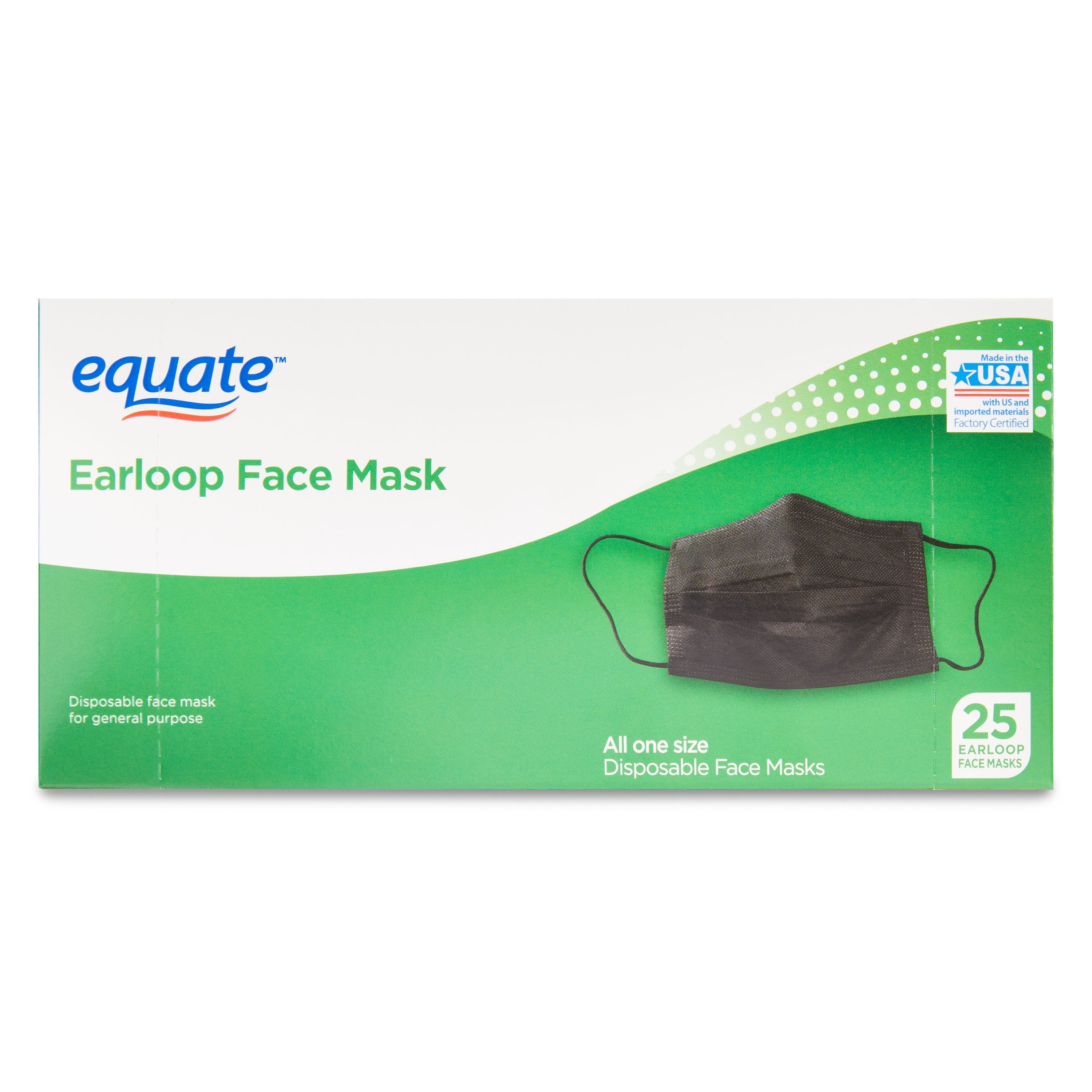 Equate Disposable Face Masks, Breathable 3-Ply Protective Covering (Black, 25 Count) g67zt