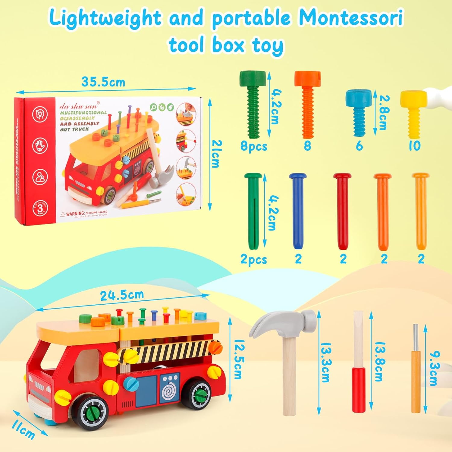 LTONLINE Wooden Toddler Tool Bench Montessori Construction Set (62 Pieces) u6r7m