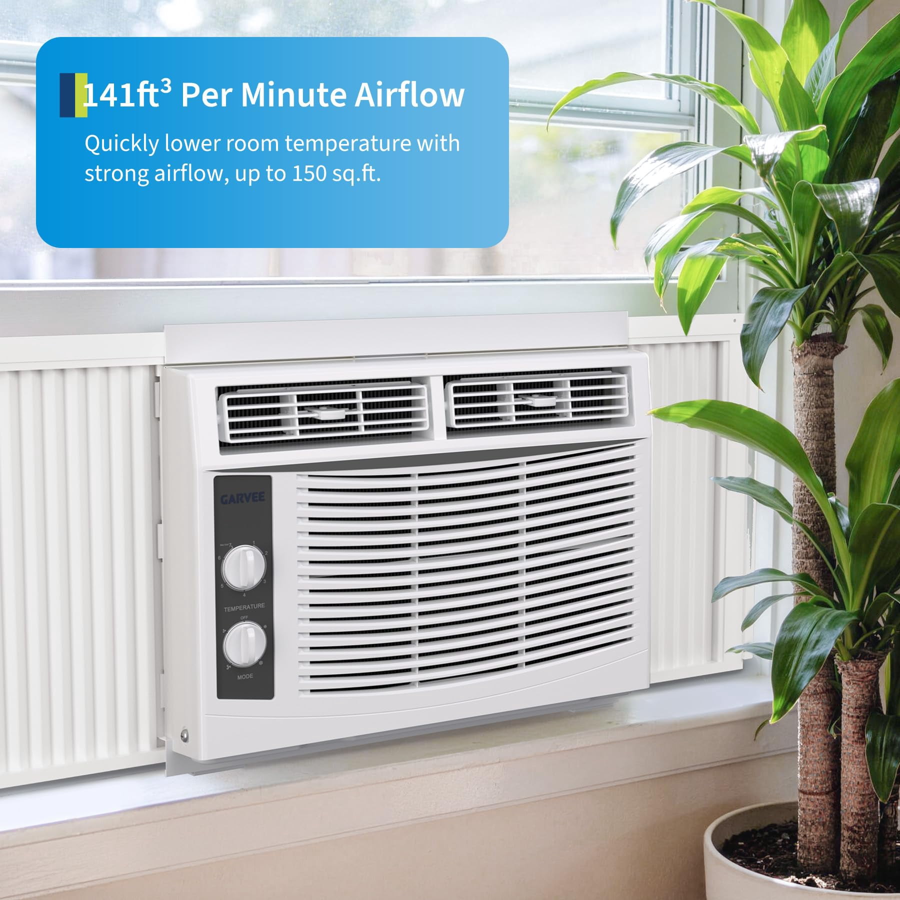 Aprafie 5000 BTU Window Air Conditioner, Compact Cooling Unit for Small Rooms (White, 150 sq. ft.) 5sf39