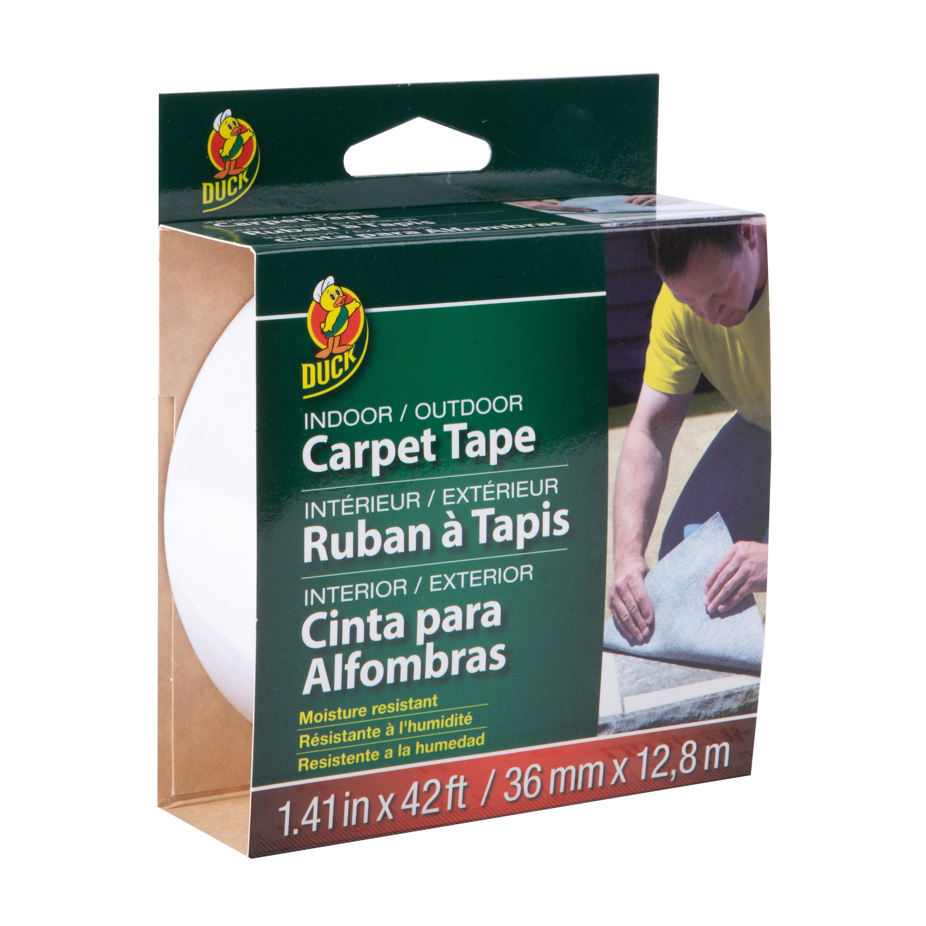 Duck Brand Indoor/Outdoor Carpet Tape, Heavy-Duty Double-Sided Adhesive (White, 1.41 in. x 42 ft.) tz26g