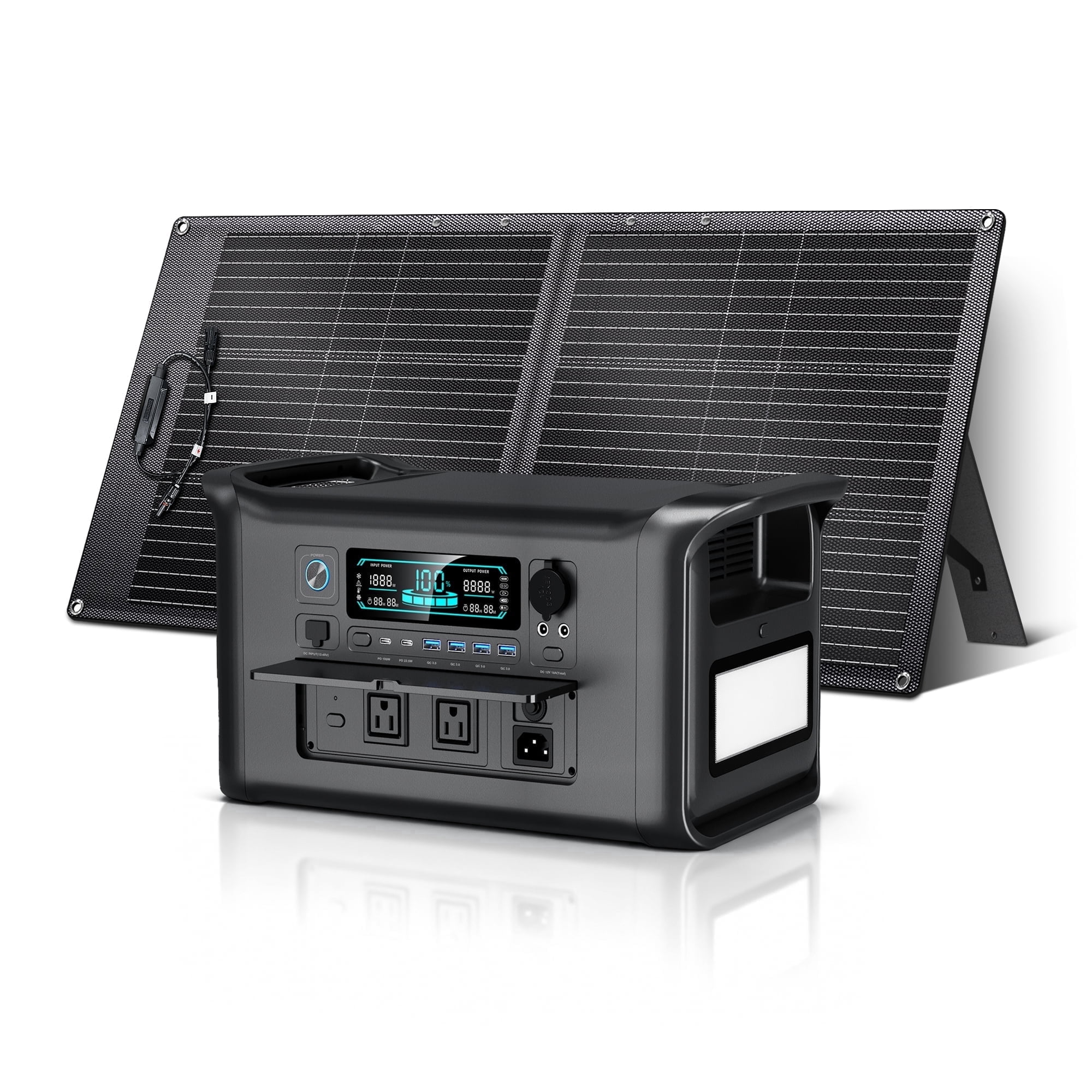CTOLITY 1600W Portable Power Station with 100W Foldable Solar Panel (Black, 1024Wh) rfnhn