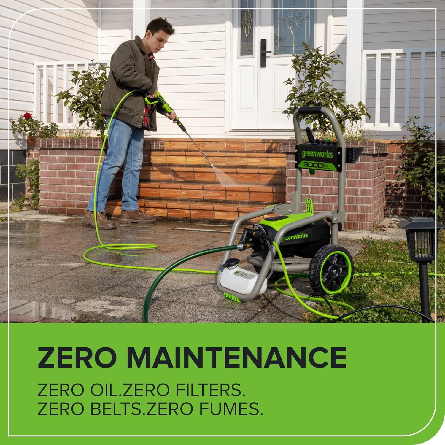Greenworks Electric Pressure Washer, 3000 PSI 2.0 GPM Brushless Motor with 25 ft Hose (3000 PSI) tzw4o
