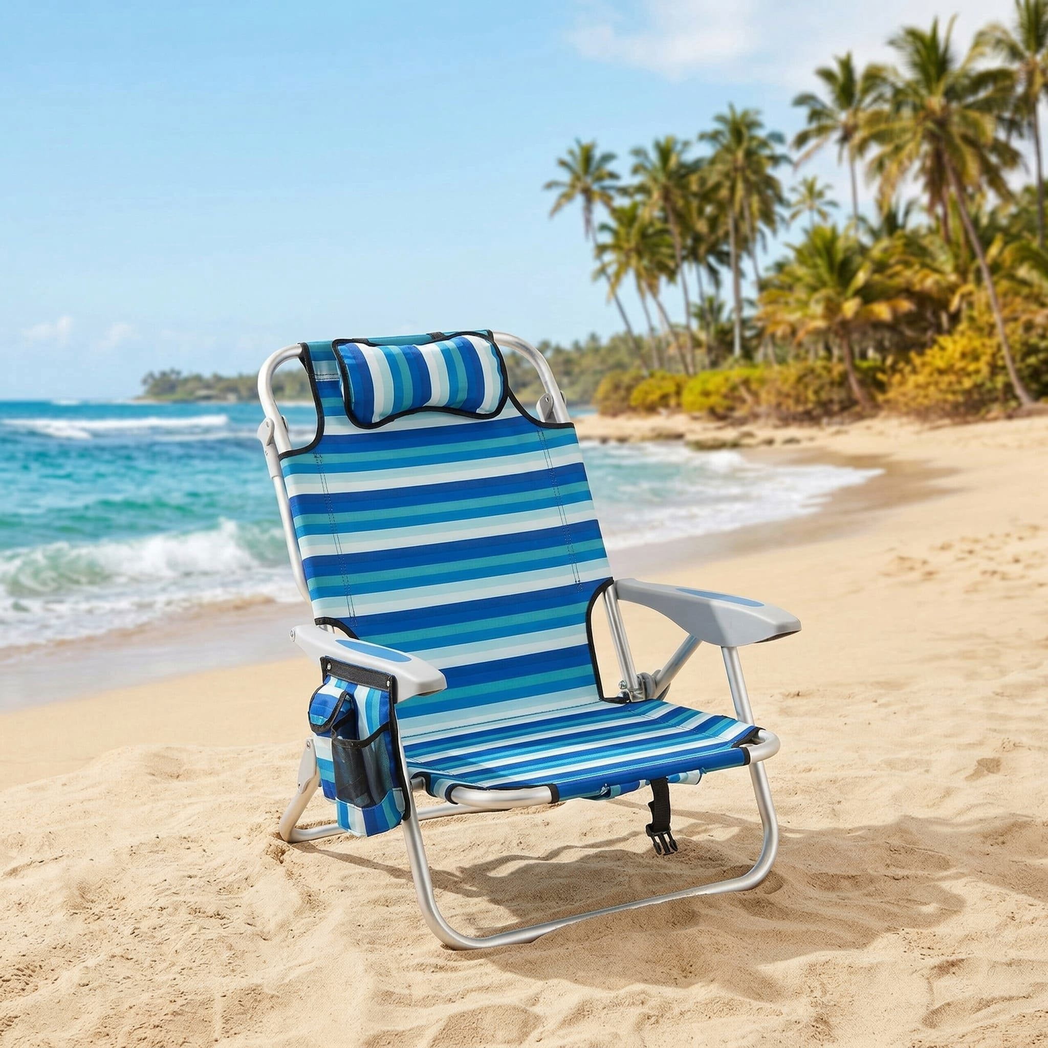 Resenkose Portable Folding Beach Chair, 4-Position Adjustable Reclining Outdoor Lounger with Cooler Bag (Blue, 7.5 lb) 1mmca
