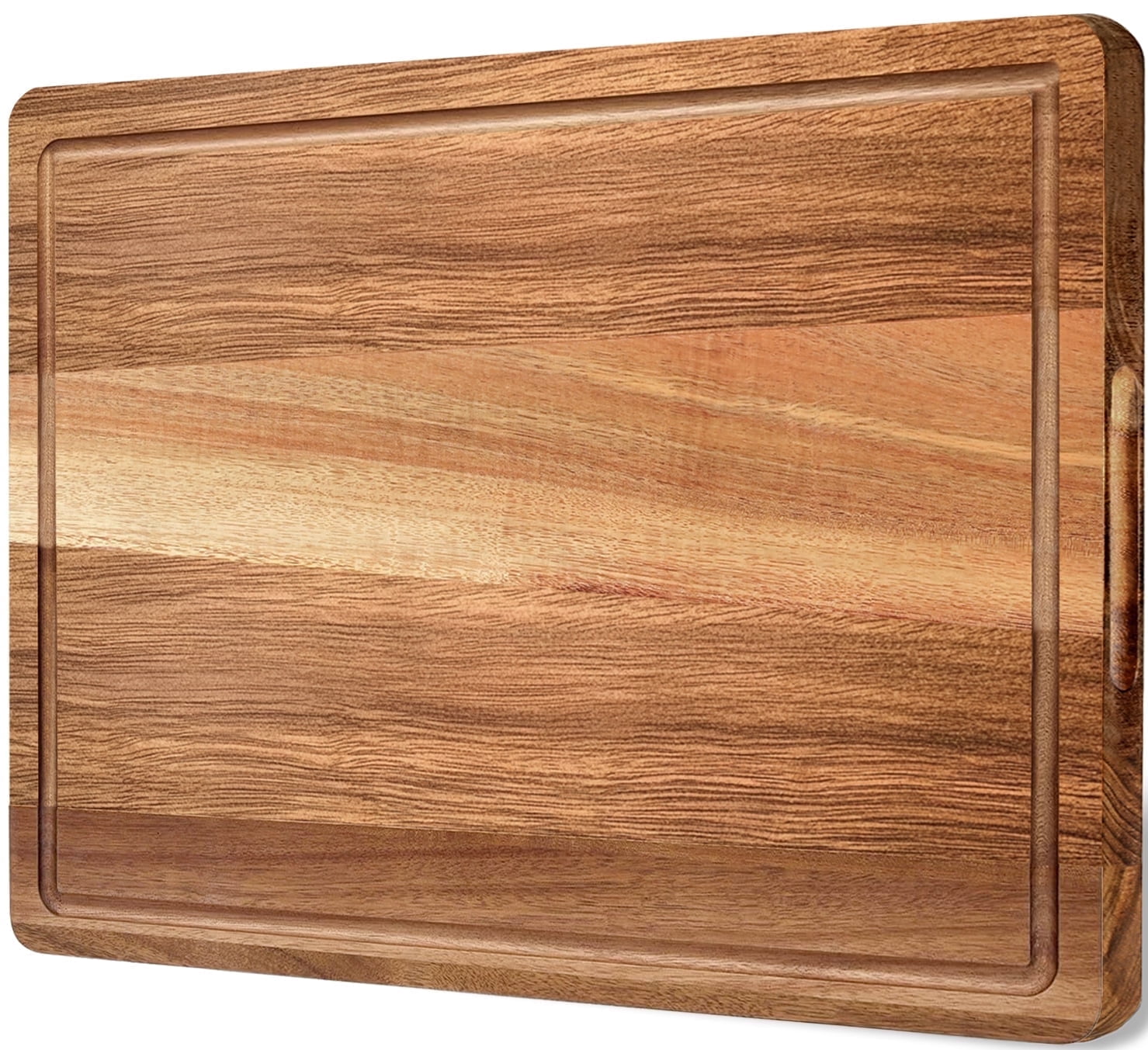 TINANA Acacia Wood Cutting Board, Heavy-Duty Butcher Block with Deep Juice Groove (Brown, 17 x 12 in) h052i