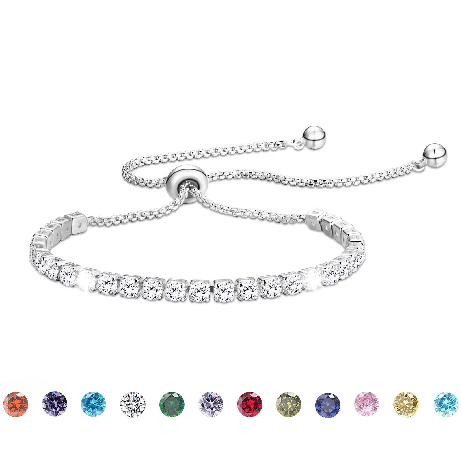 APSVO S925 Sterling Silver Plated Tennis Bracelet, Cubic Zirconia Adjustable Wrist Jewelry for Women and Girls (Silver, 6-10 in) u7txm