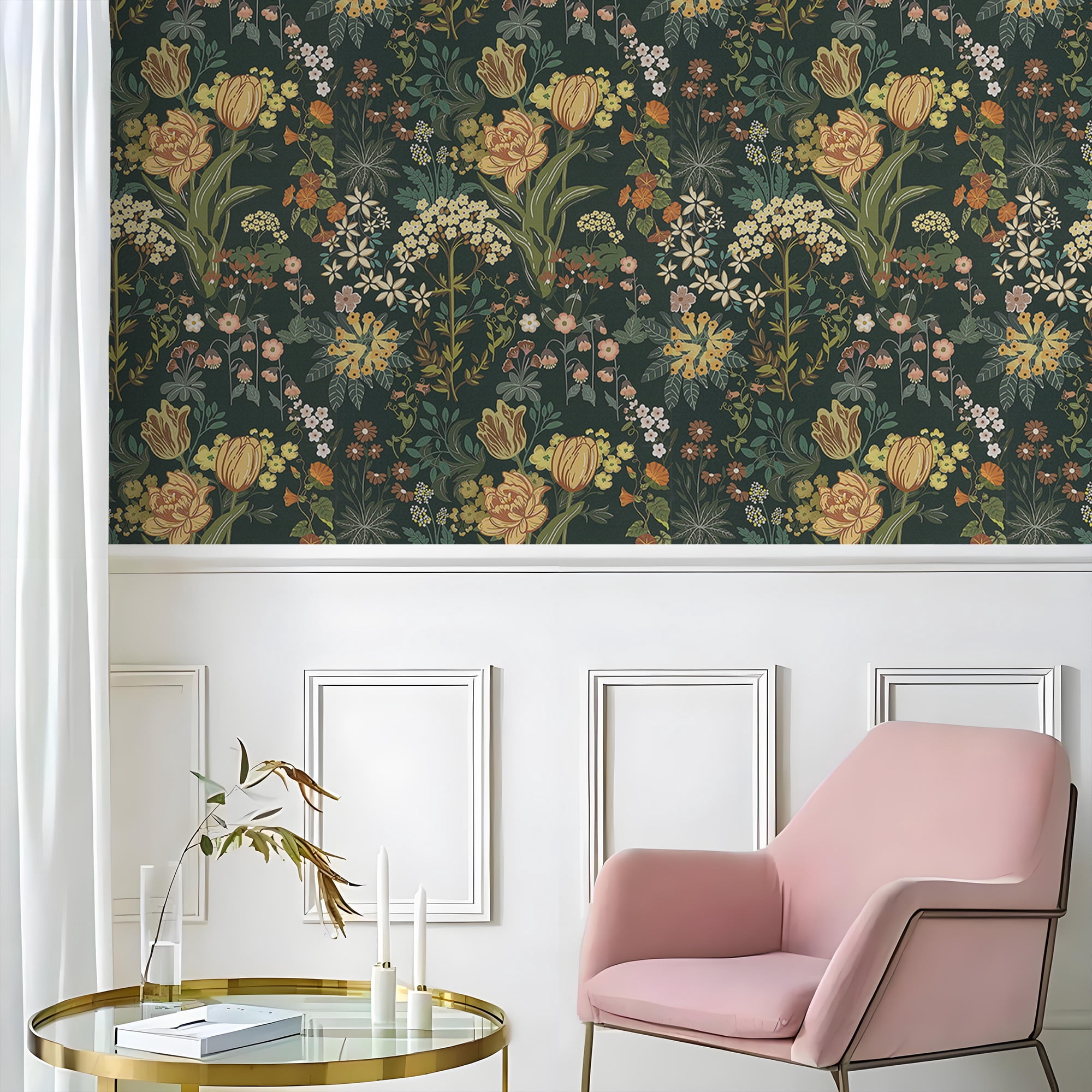 Abyssaly Floral Peel and Stick Wallpaper, Removable Vintage Wall Decor (Green, 17.7-in x 118-in) fg2uc